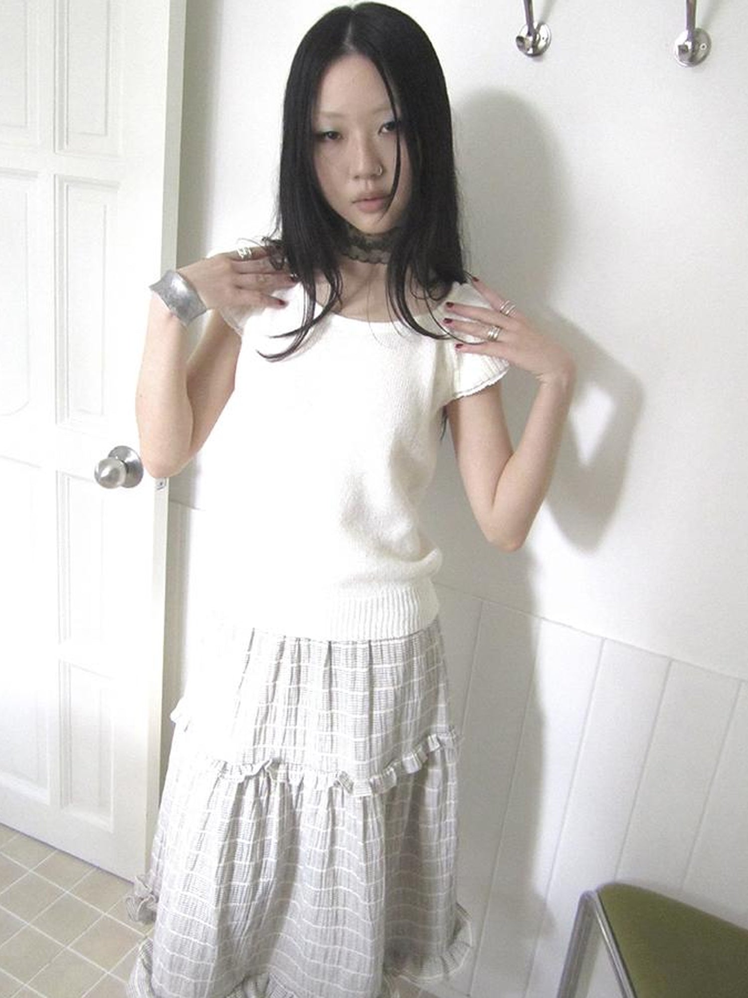 ang project Vintage Loose Knit Short Sleeve With Flutter Sleeves