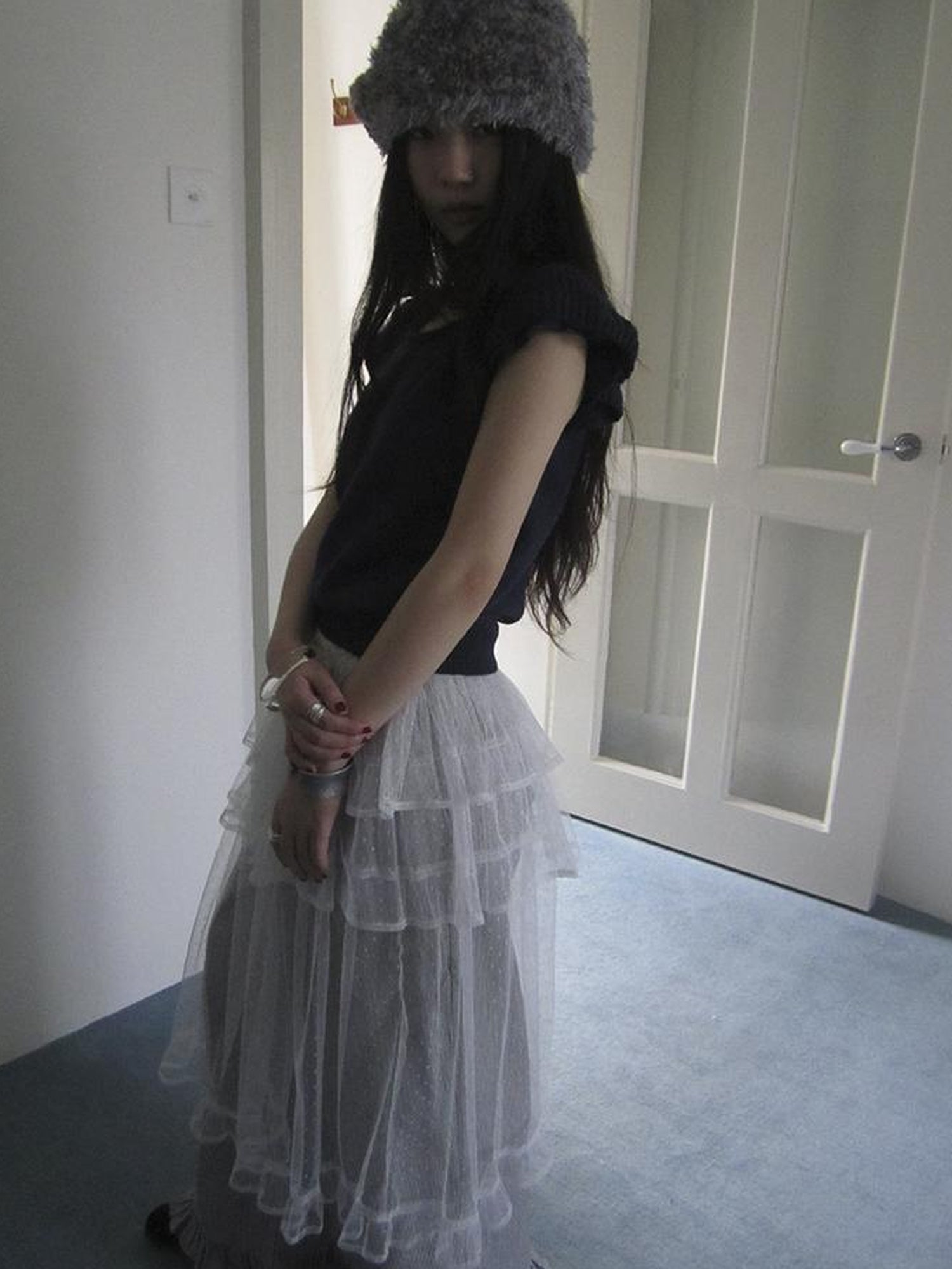 ang project Vintage Loose Knit Short Sleeve With Flutter Sleeves