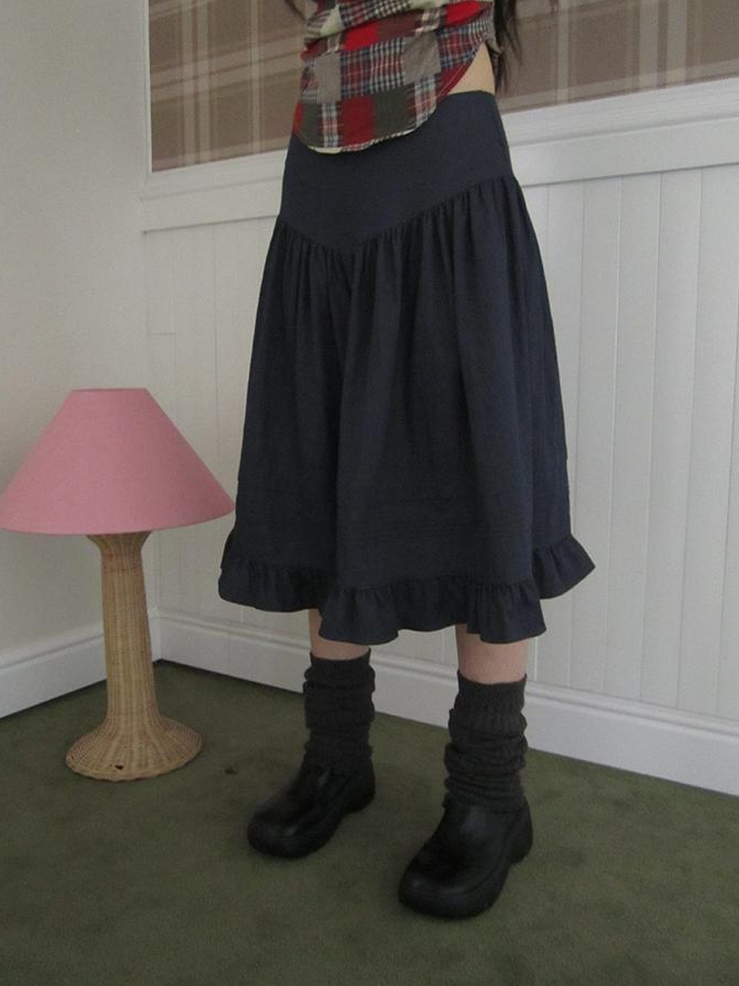 ang project Vintage Minimalist Pleated Midi Skirt