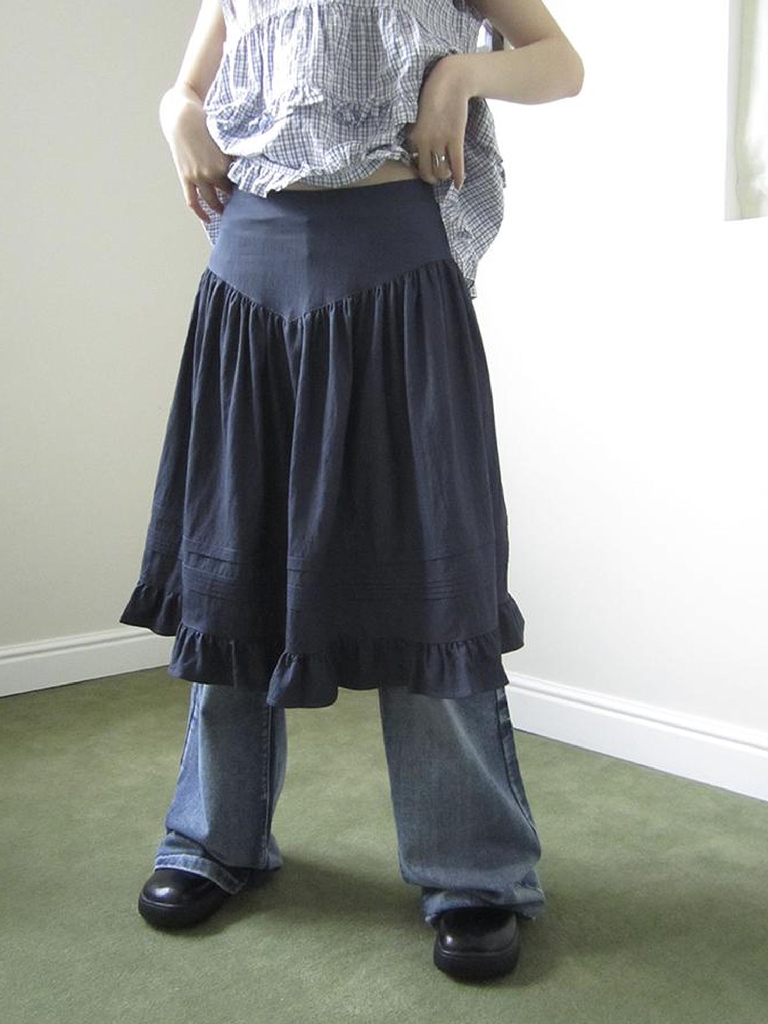 ang project Vintage Minimalist Pleated Midi Skirt