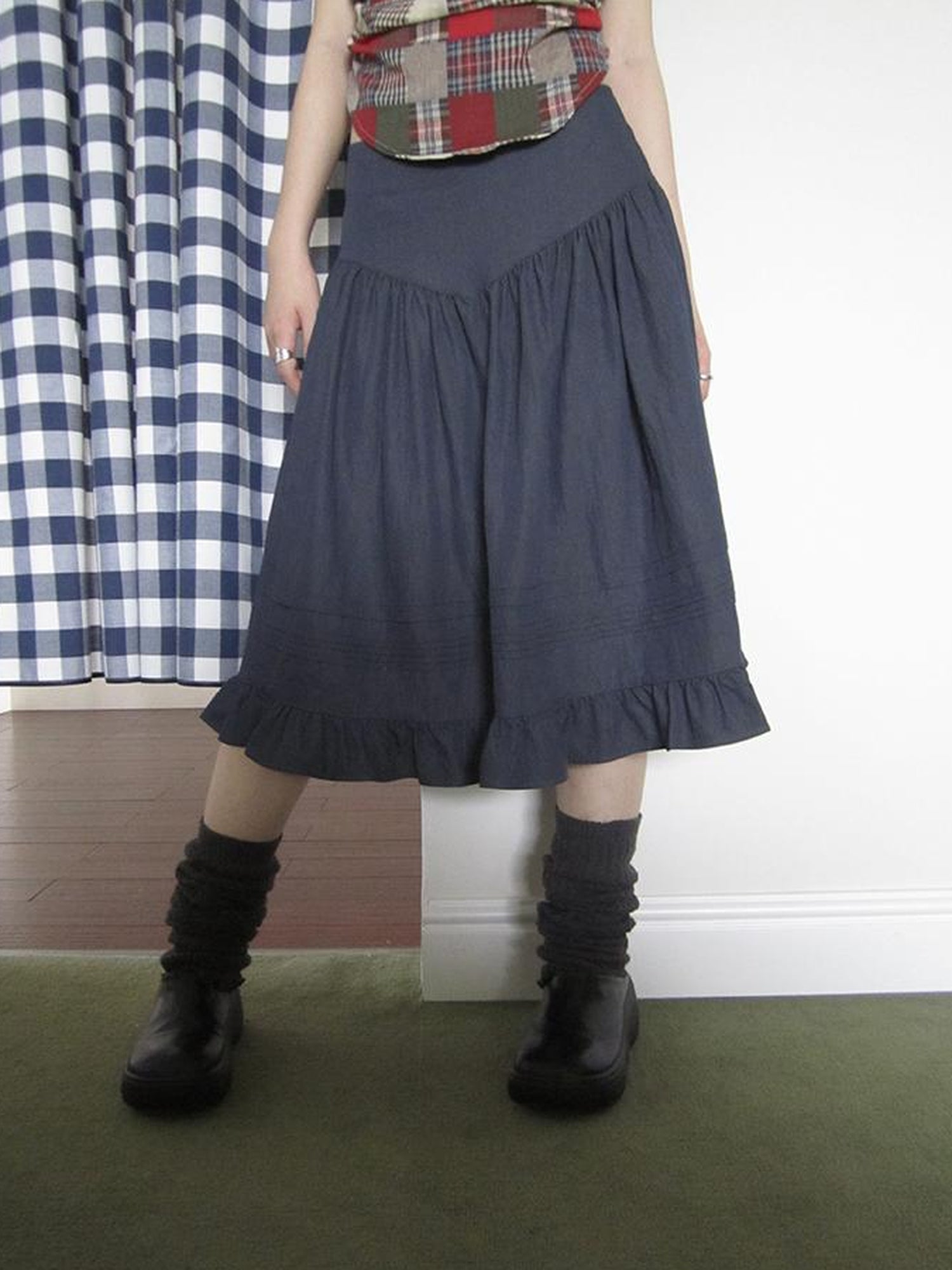 ang project Vintage Minimalist Pleated Midi Skirt