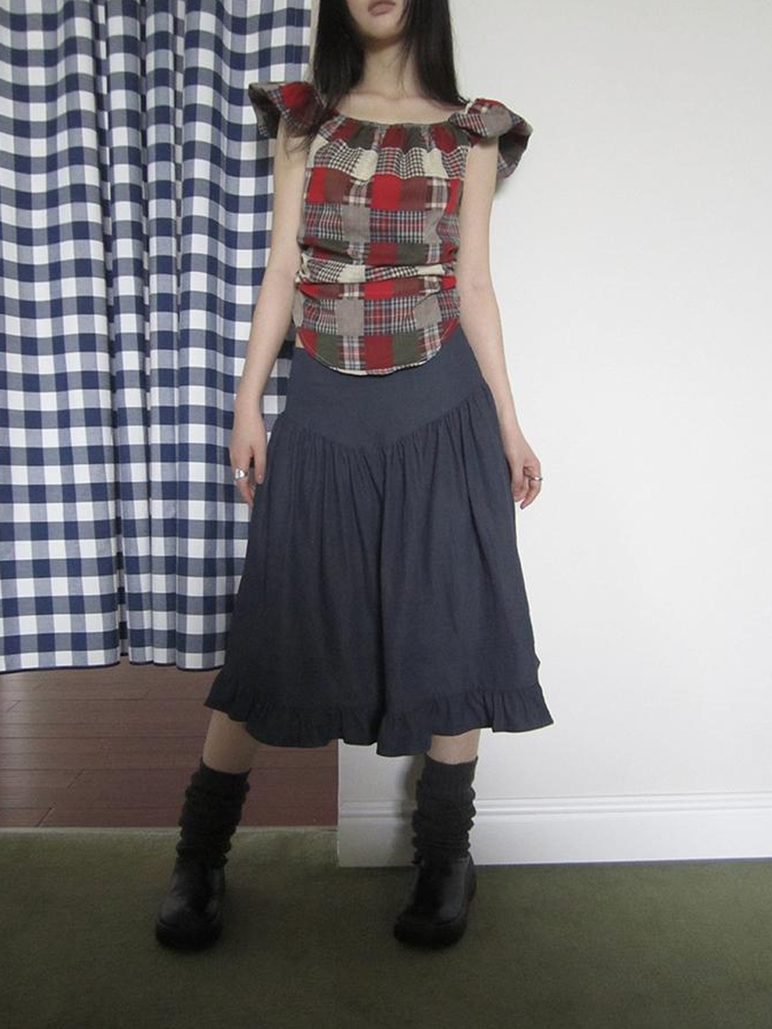 ang project Vintage Minimalist Pleated Midi Skirt