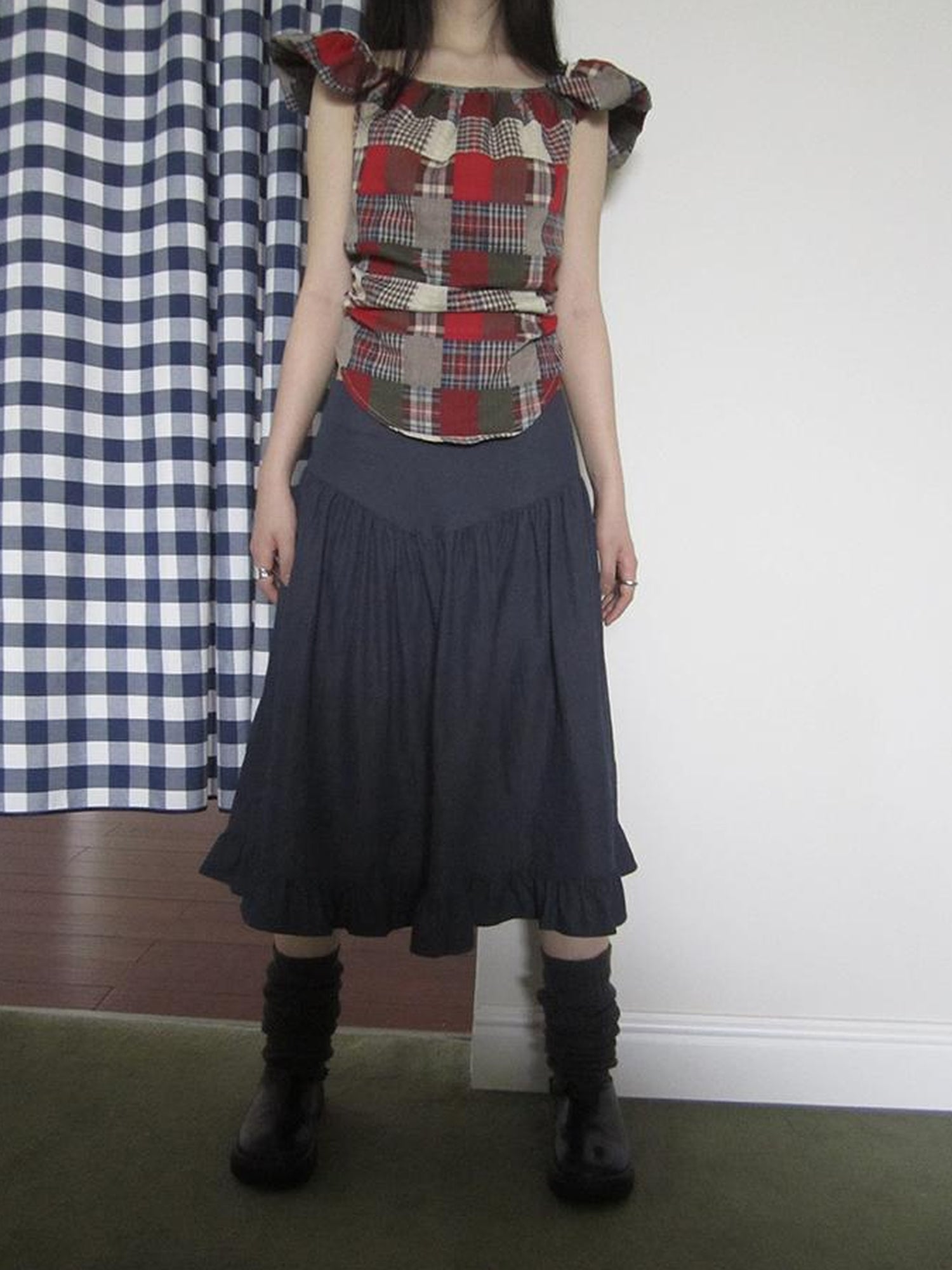 ang project Vintage Minimalist Pleated Midi Skirt