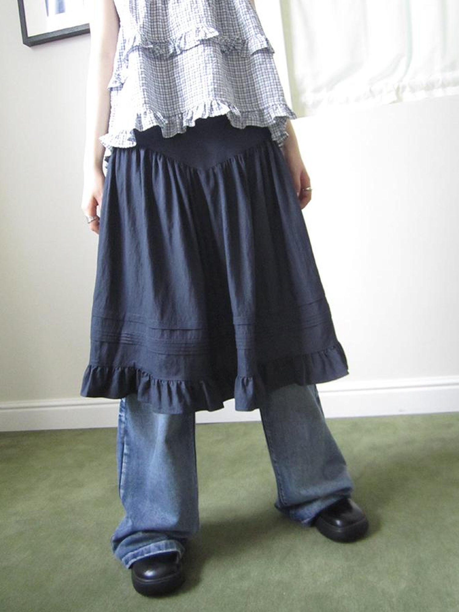 ang project Vintage Minimalist Pleated Midi Skirt