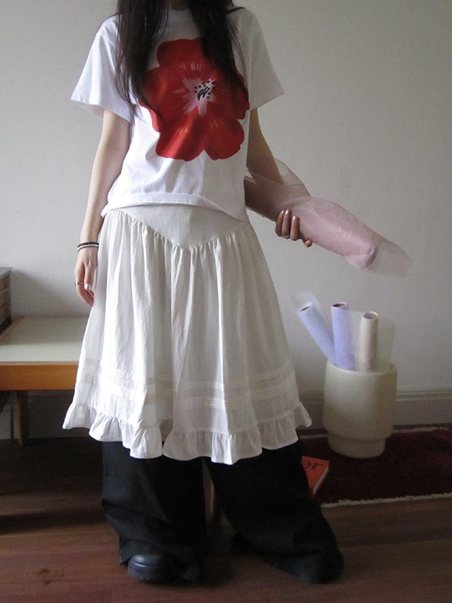 ang project Vintage Minimalist Pleated Midi Skirt