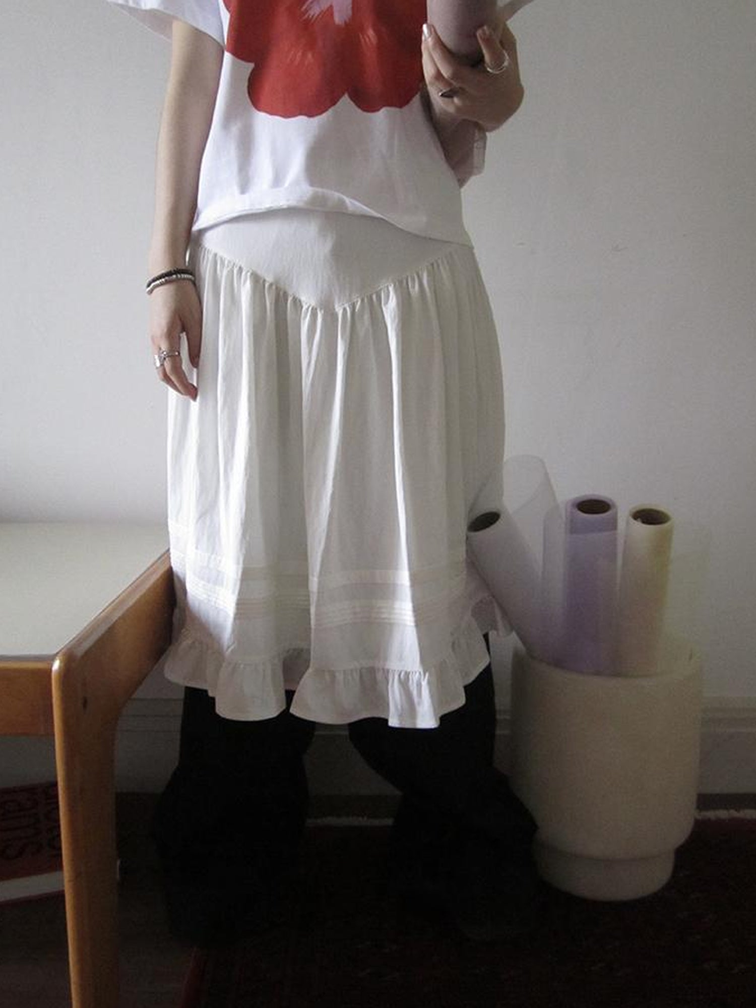 ang project Vintage Minimalist Pleated Midi Skirt