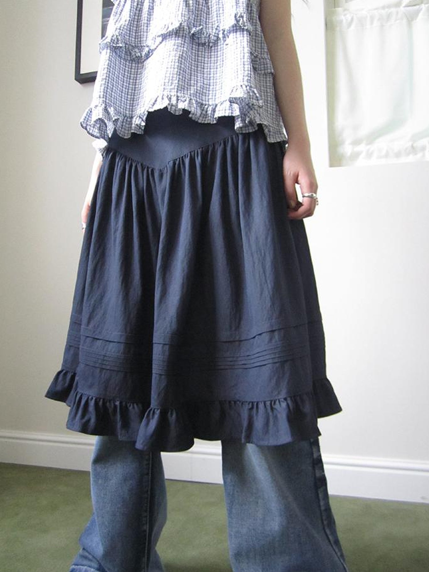 ang project Vintage Minimalist Pleated Midi Skirt