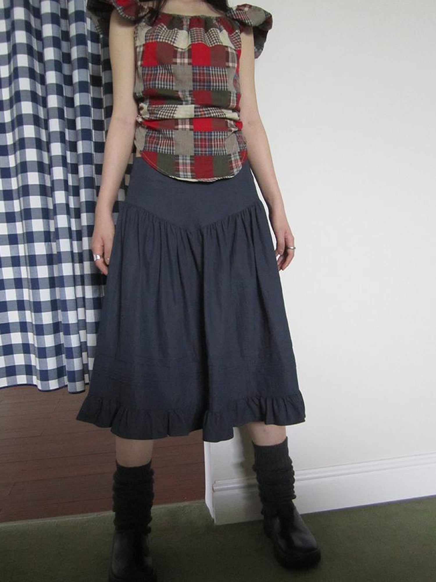 ang project Vintage Minimalist Pleated Midi Skirt