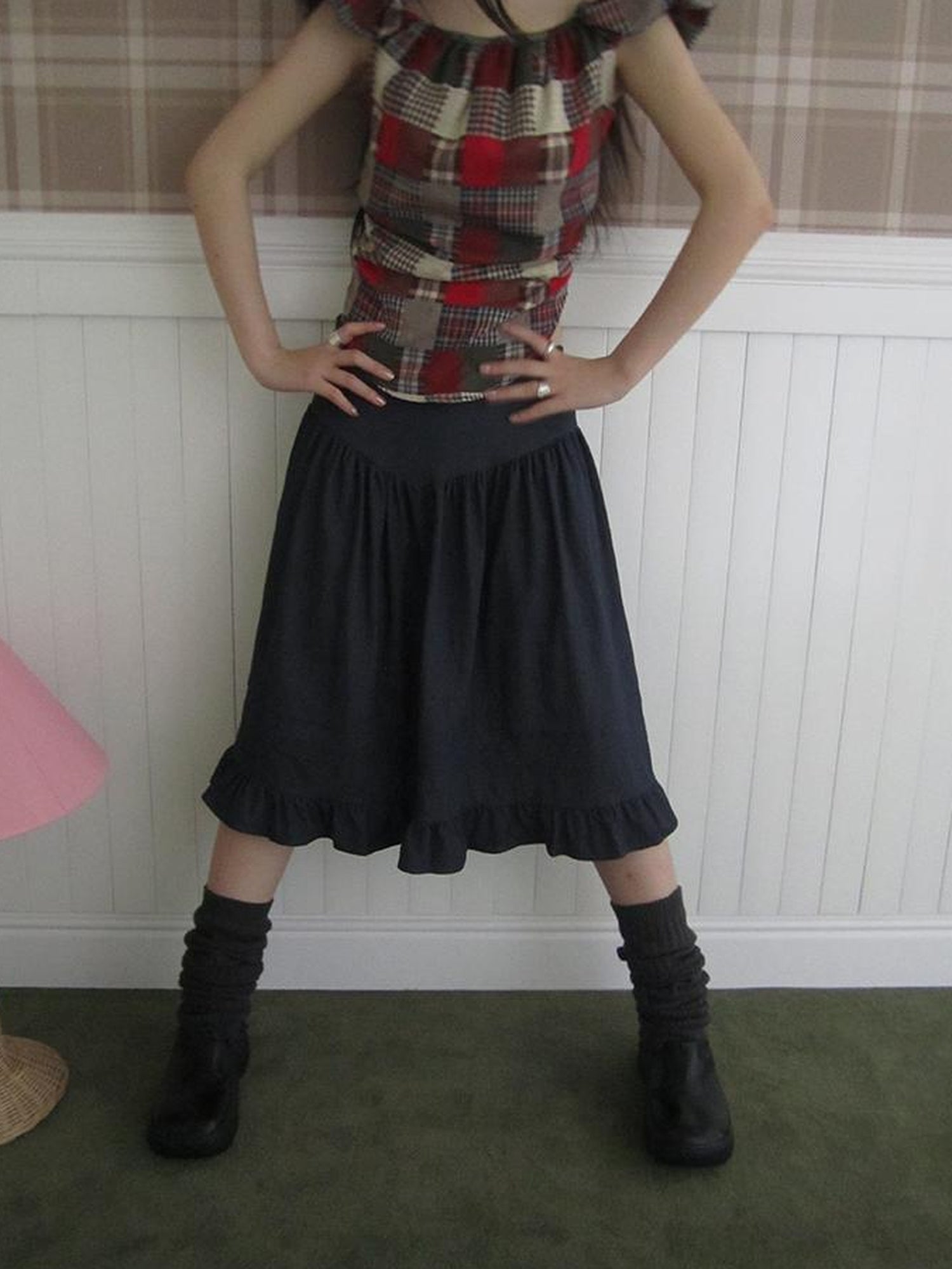 ang project Vintage Minimalist Pleated Midi Skirt