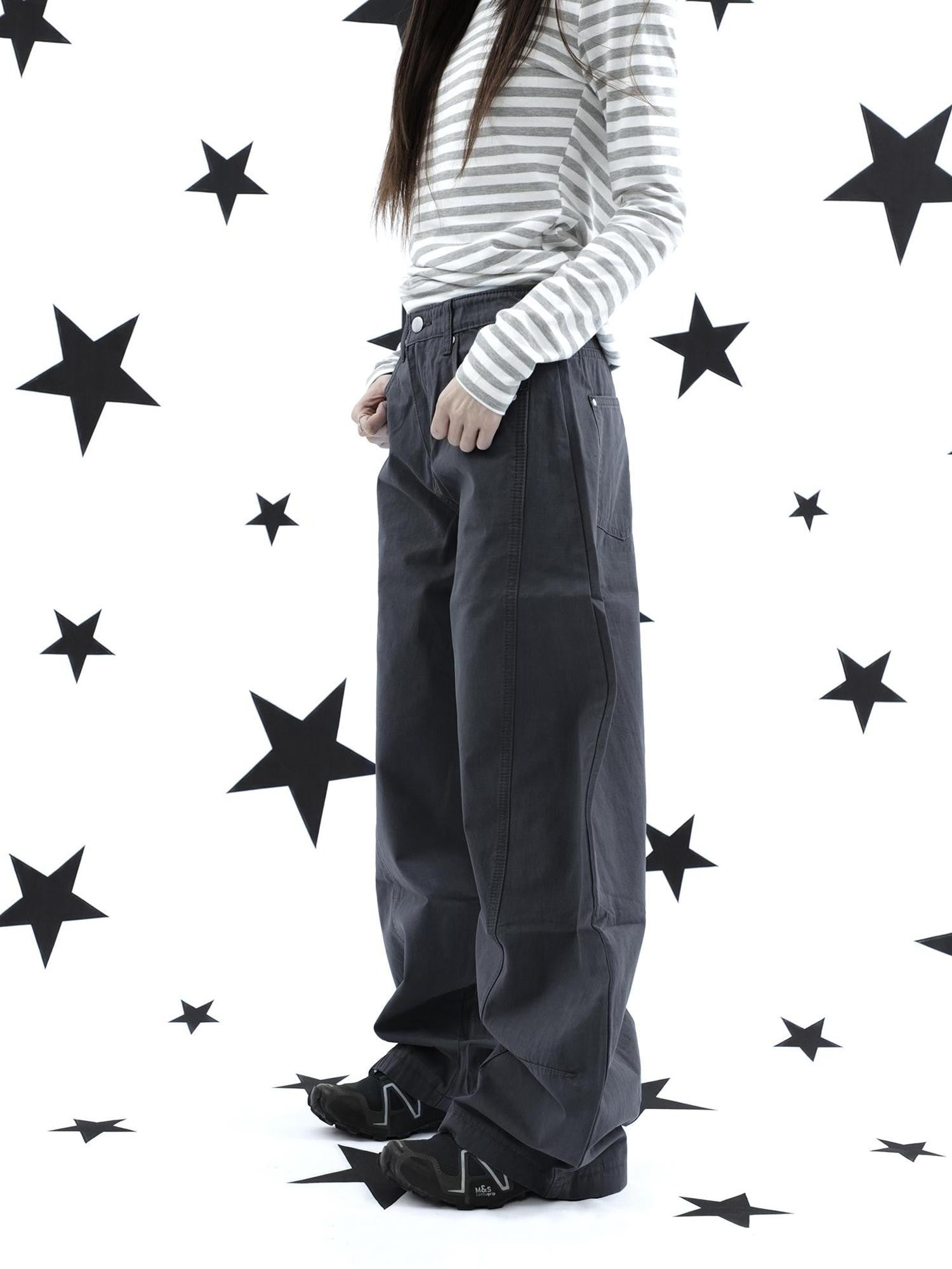 ang project Vintage Minimalist Solid Curved Leg Wide Loose Women&
