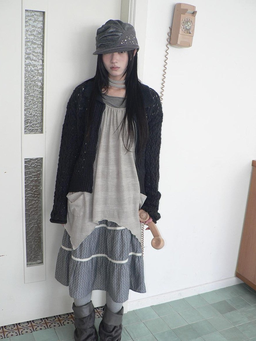 ang project Vintage Openwork Double Zip Lapel Collar Women&