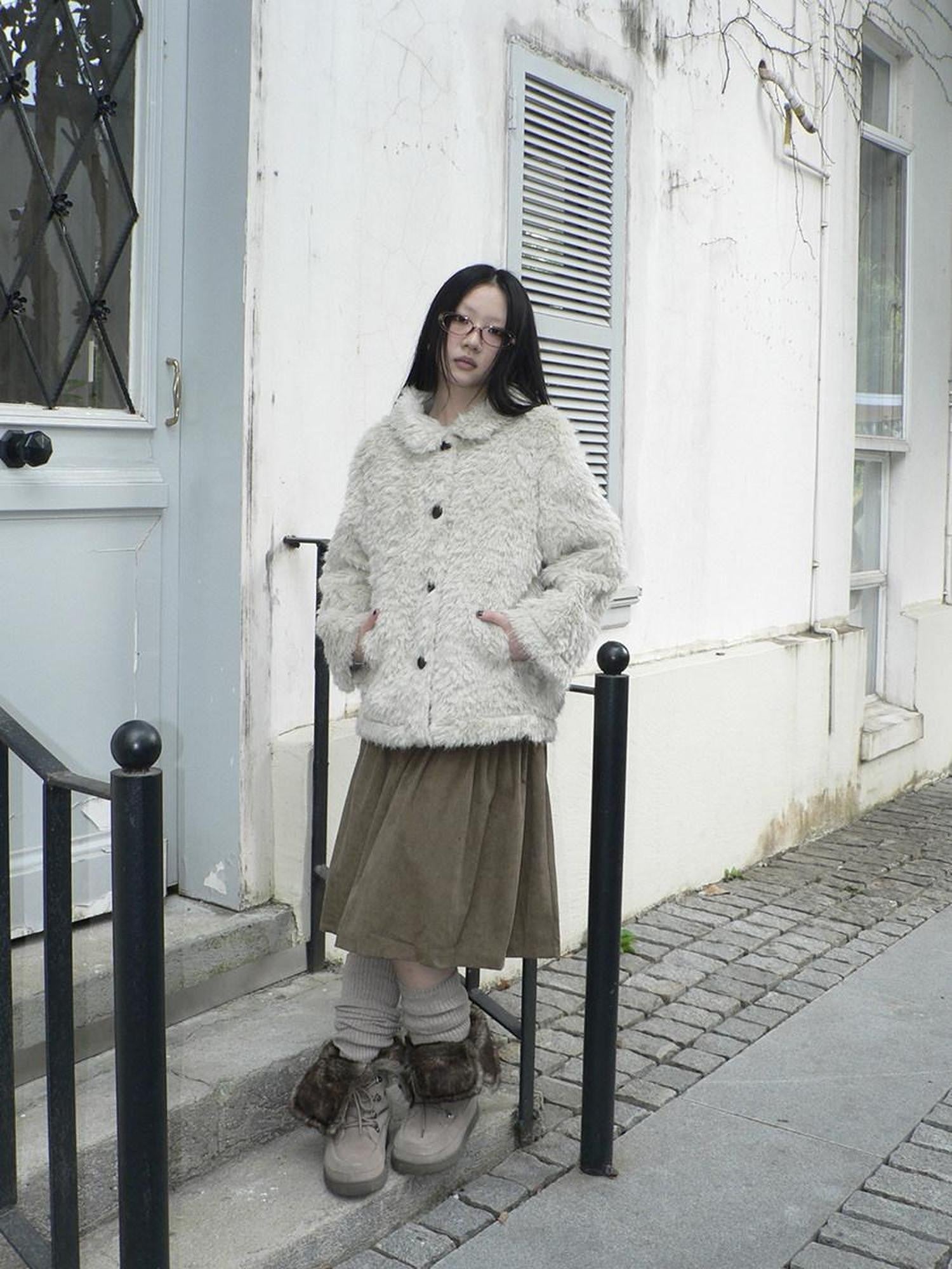 ang project Vintage Oversized Lapel Shearling Women&