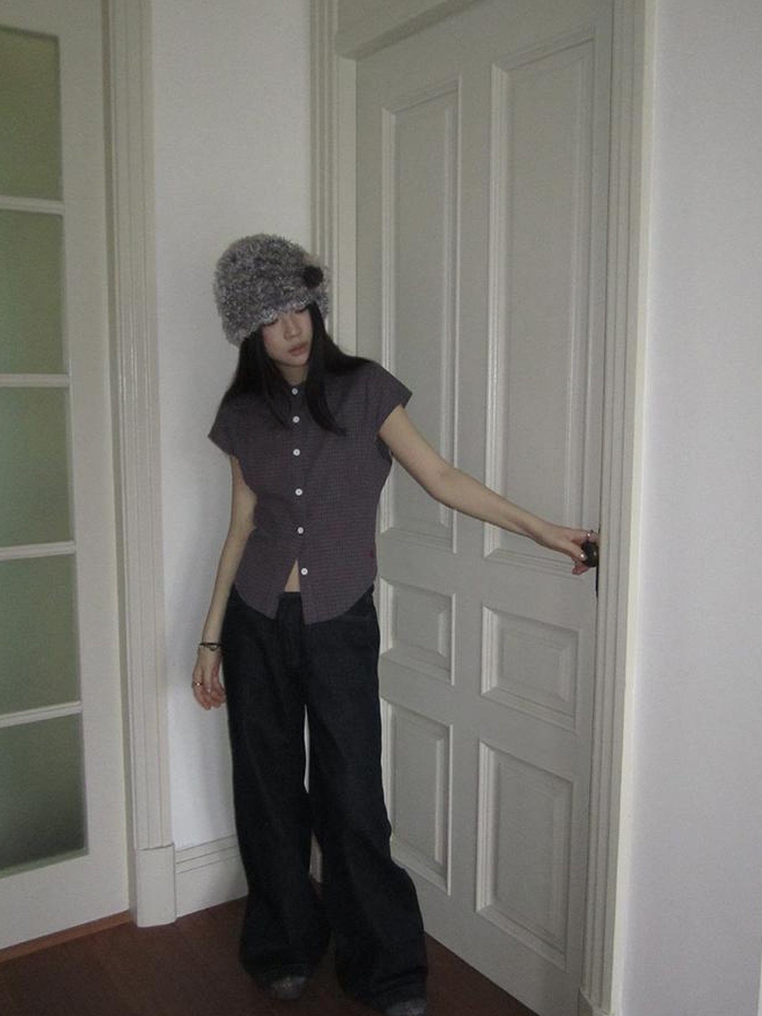 ang project Vintage Plaid Cropped T Shirt With Embroidery