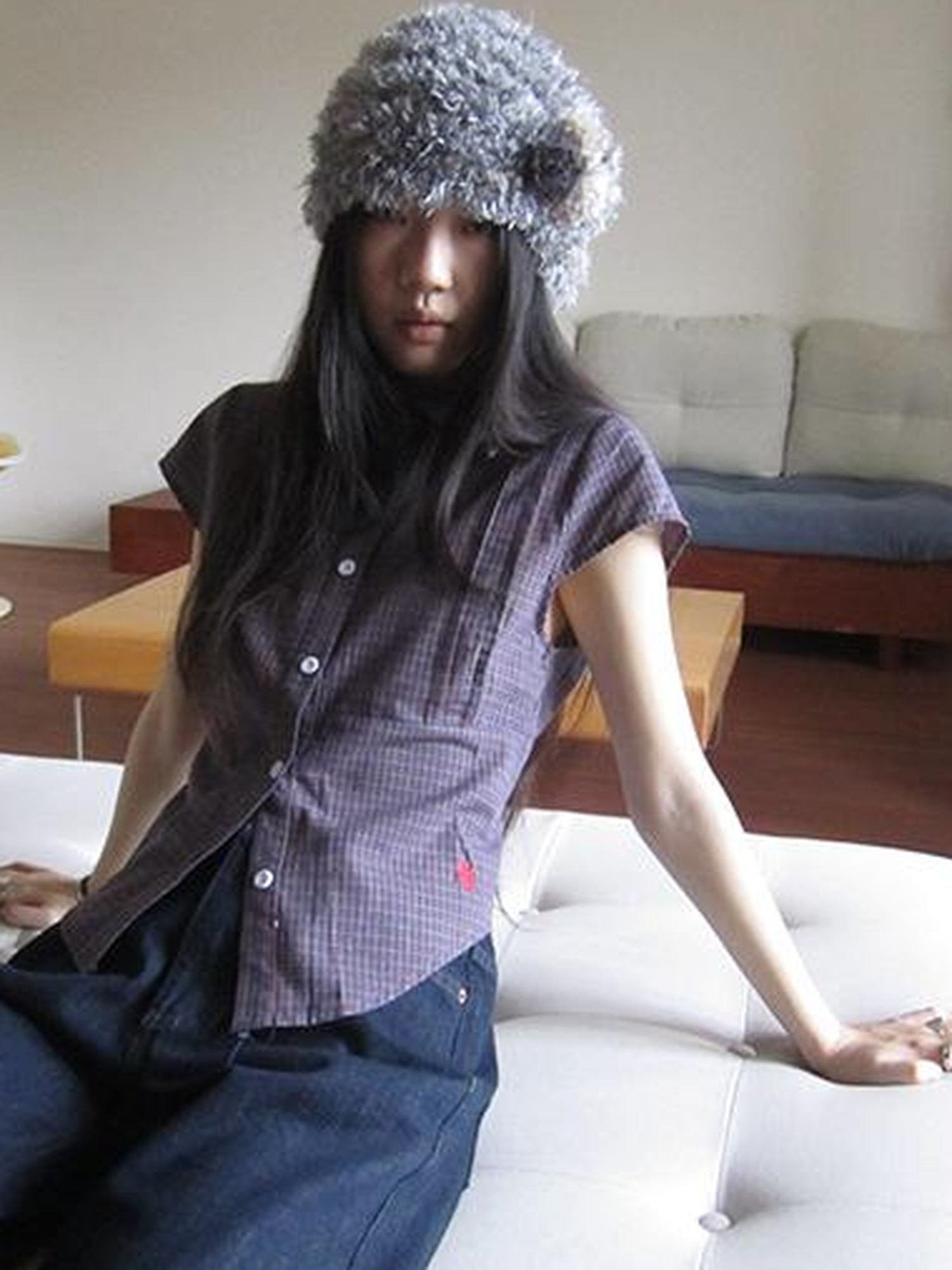 ang project Vintage Plaid Cropped T Shirt With Embroidery