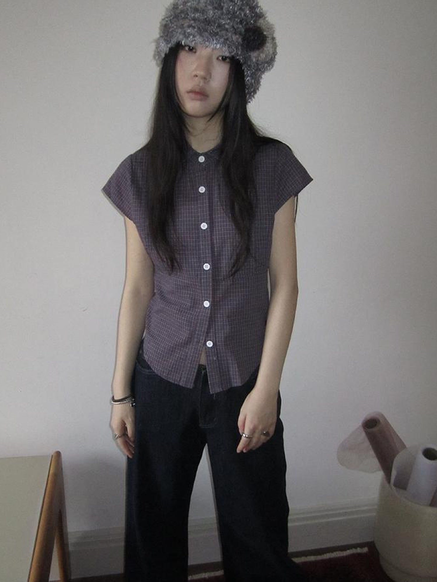 ang project Vintage Plaid Cropped T Shirt With Embroidery