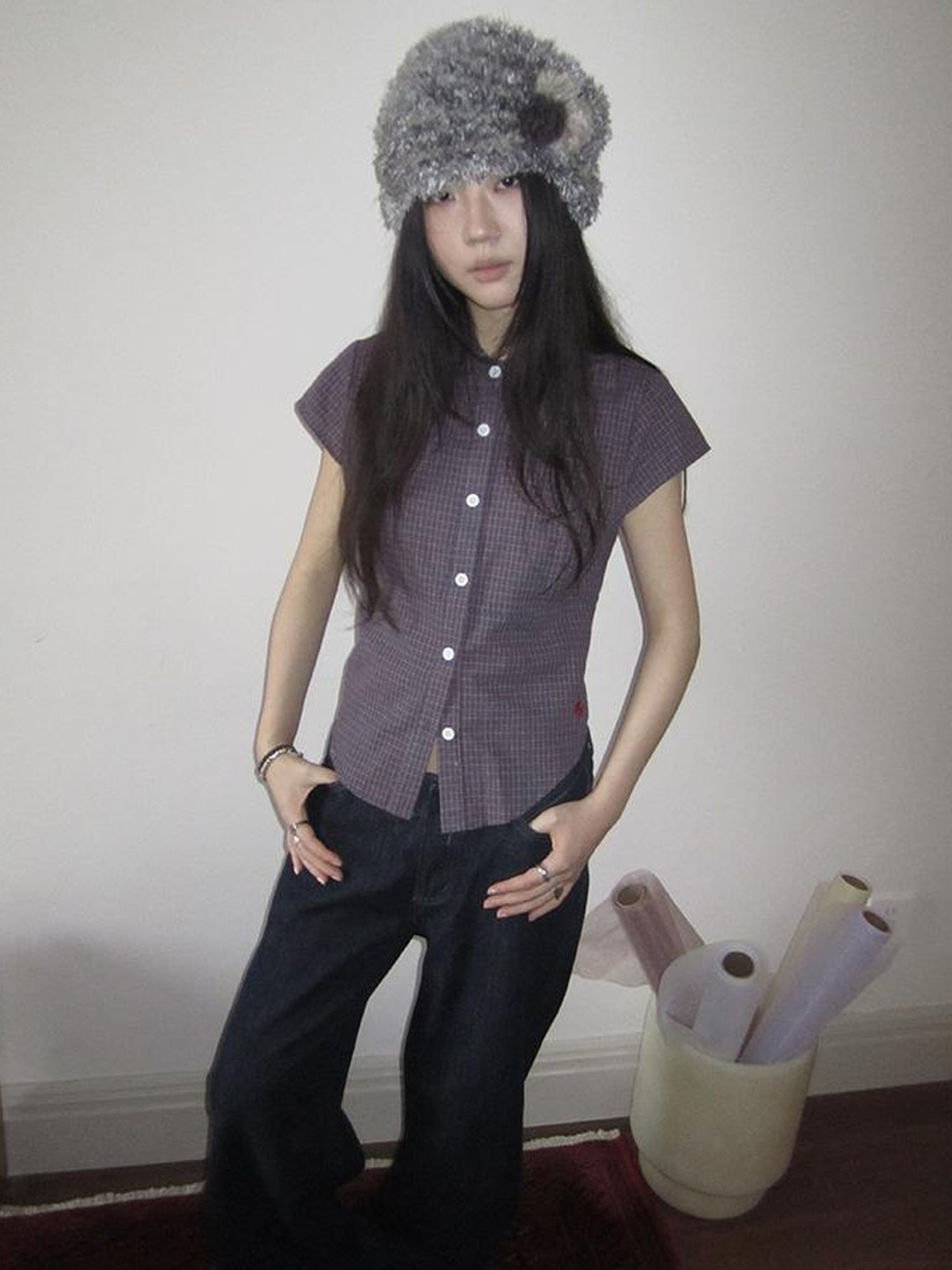 ang project Vintage Plaid Cropped T Shirt With Embroidery