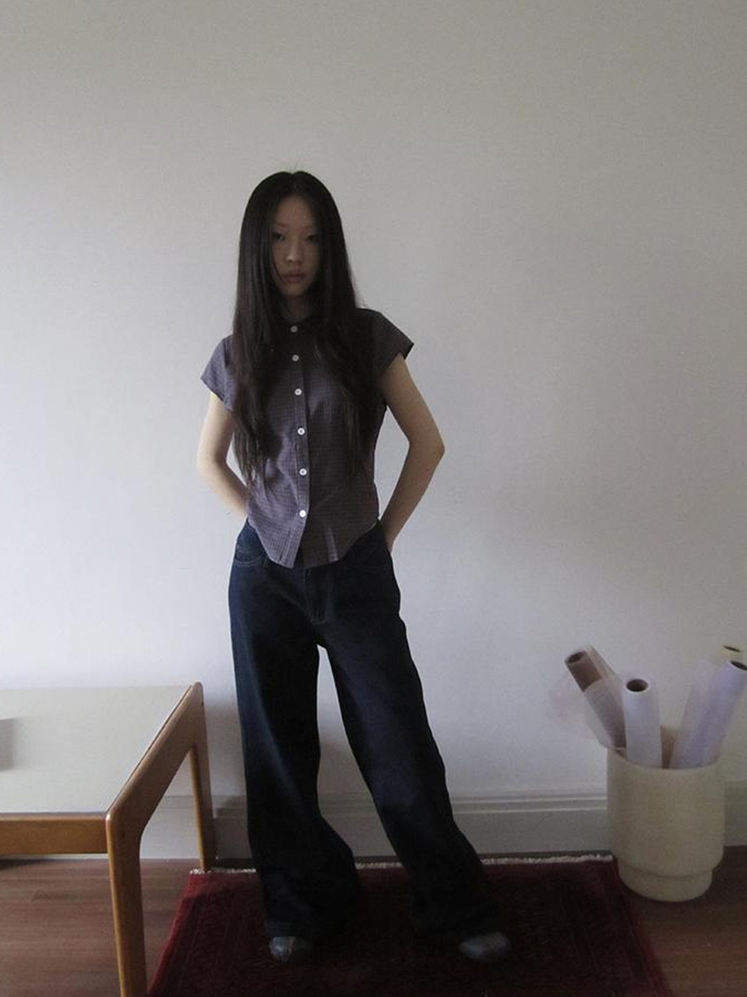 ang project Vintage Plaid Cropped T Shirt With Embroidery