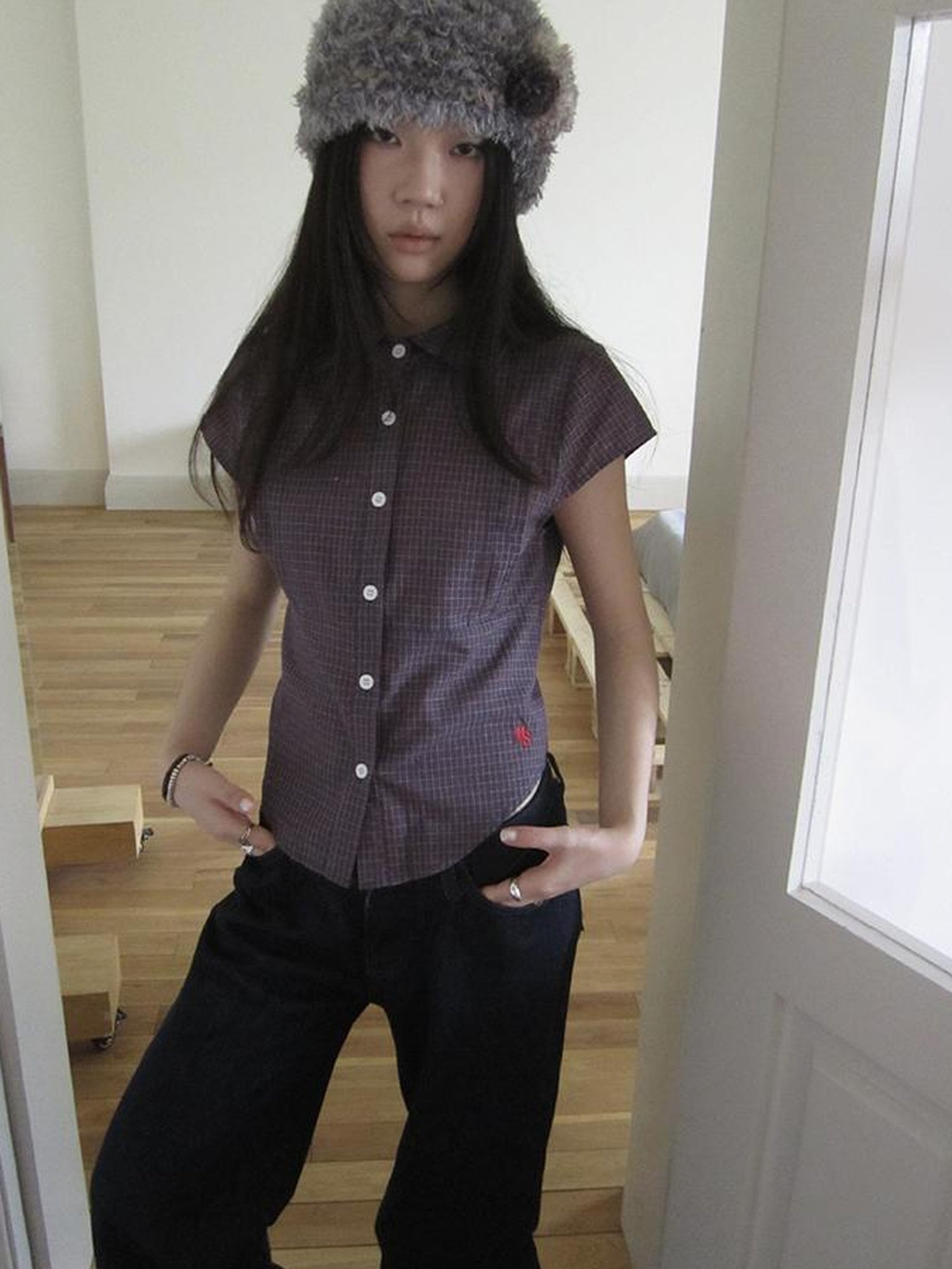 ang project Vintage Plaid Cropped T Shirt With Embroidery