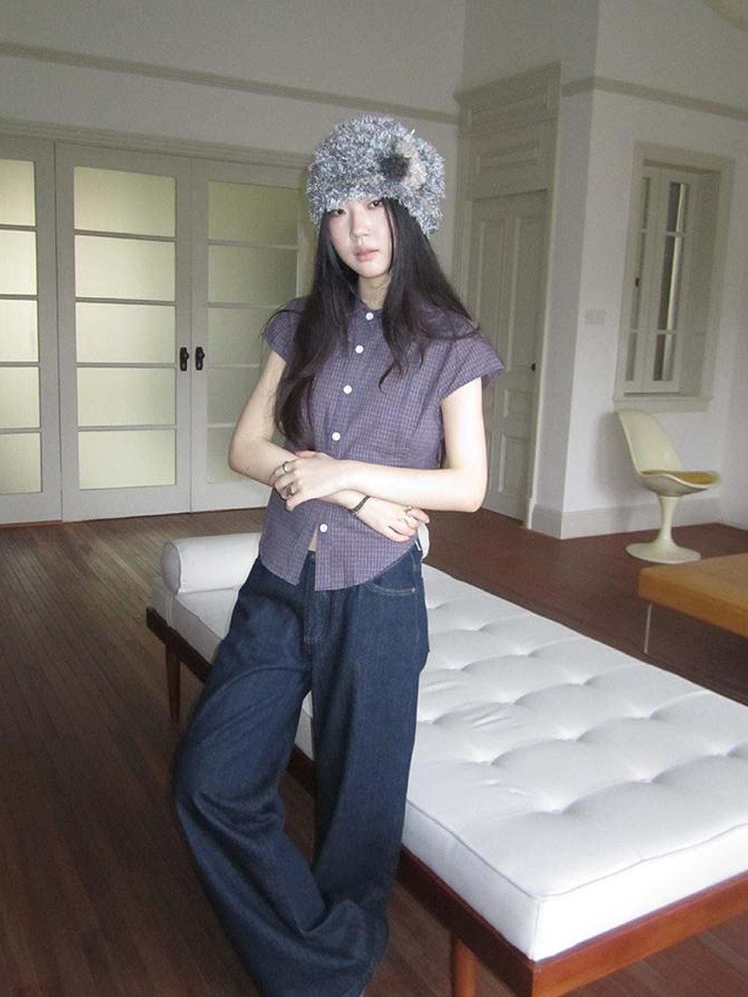 ang project Vintage Plaid Cropped T Shirt With Embroidery