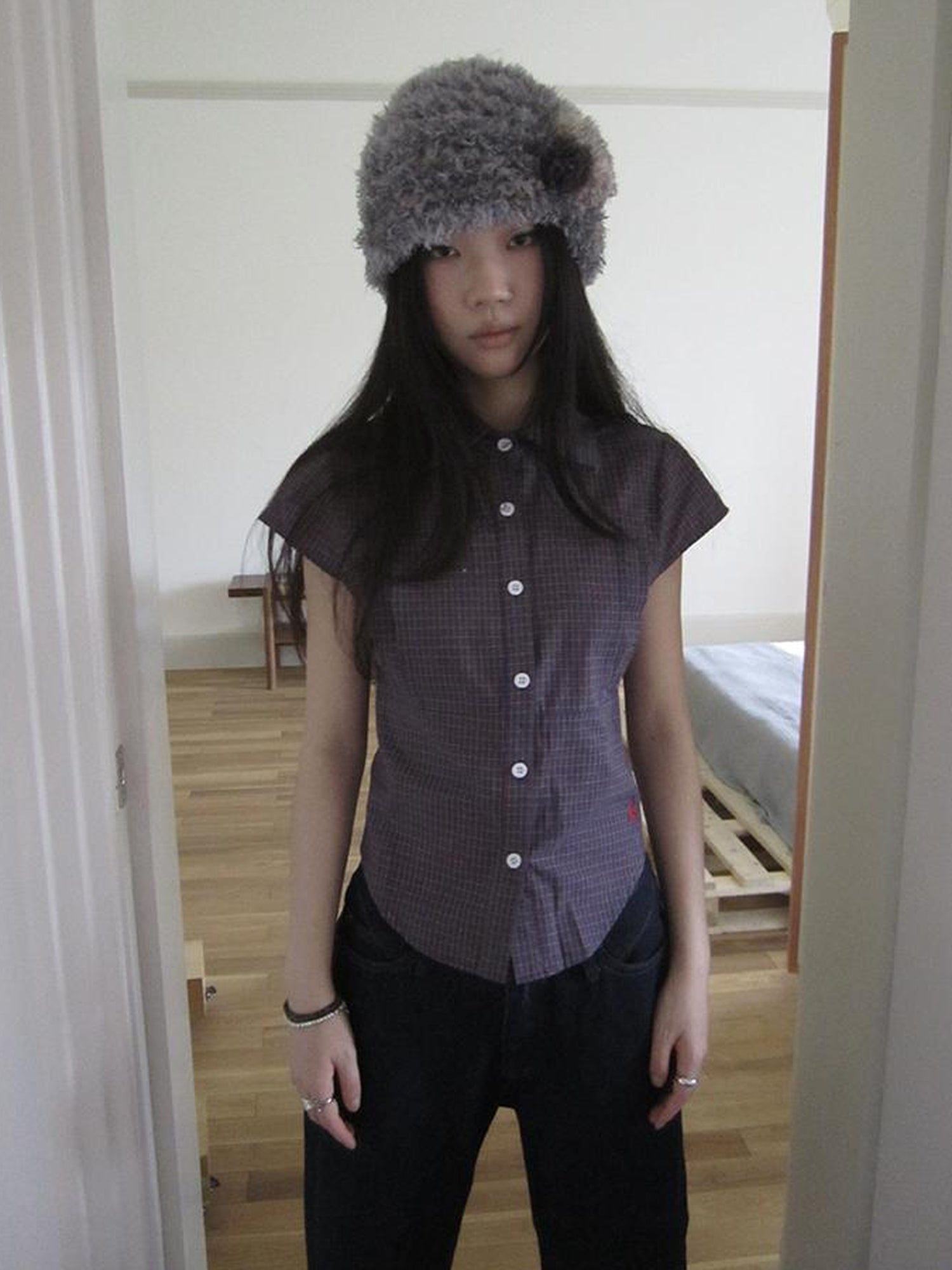 ang project Vintage Plaid Cropped T Shirt With Embroidery