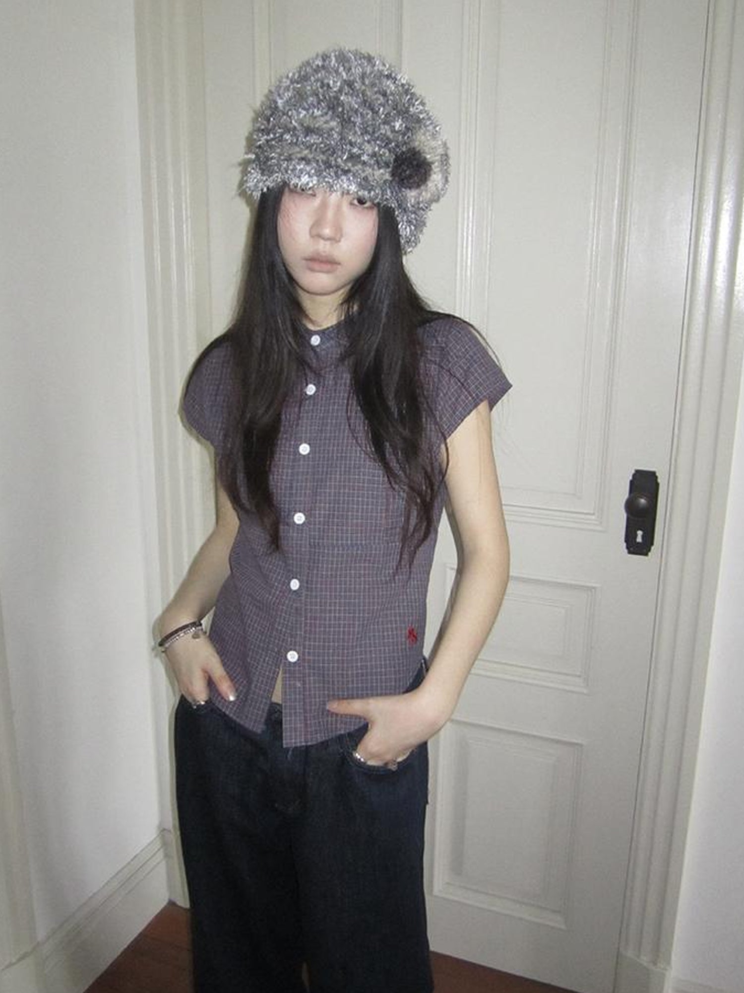 ang project Vintage Plaid Cropped T Shirt With Embroidery