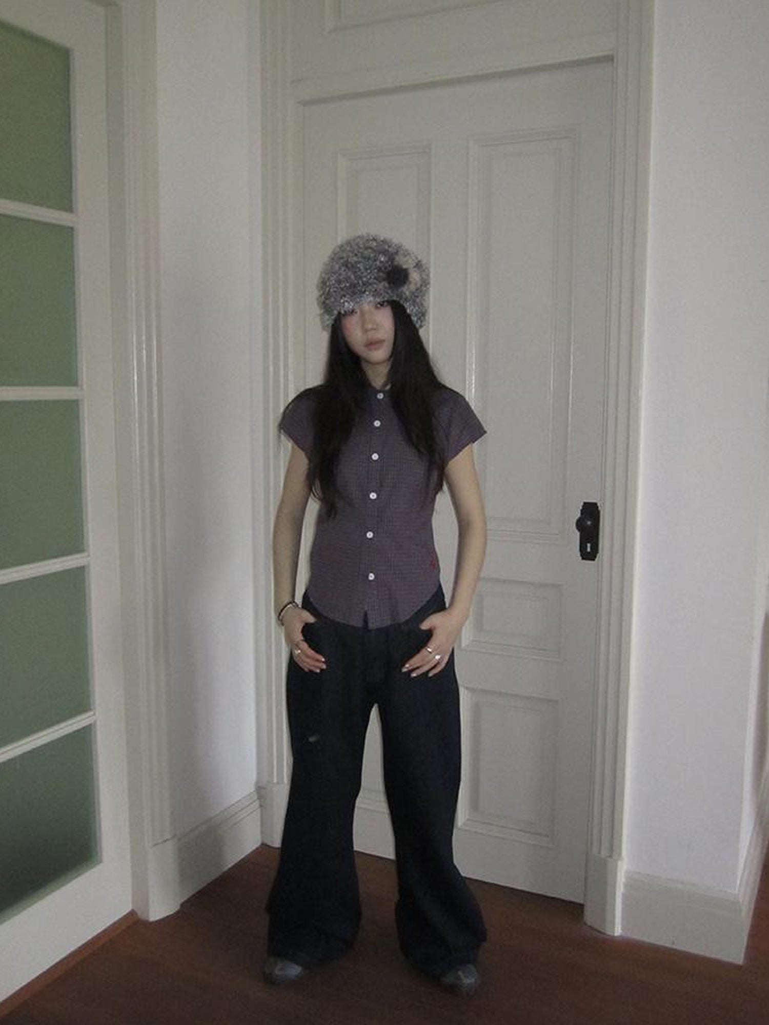 ang project Vintage Plaid Cropped T Shirt With Embroidery