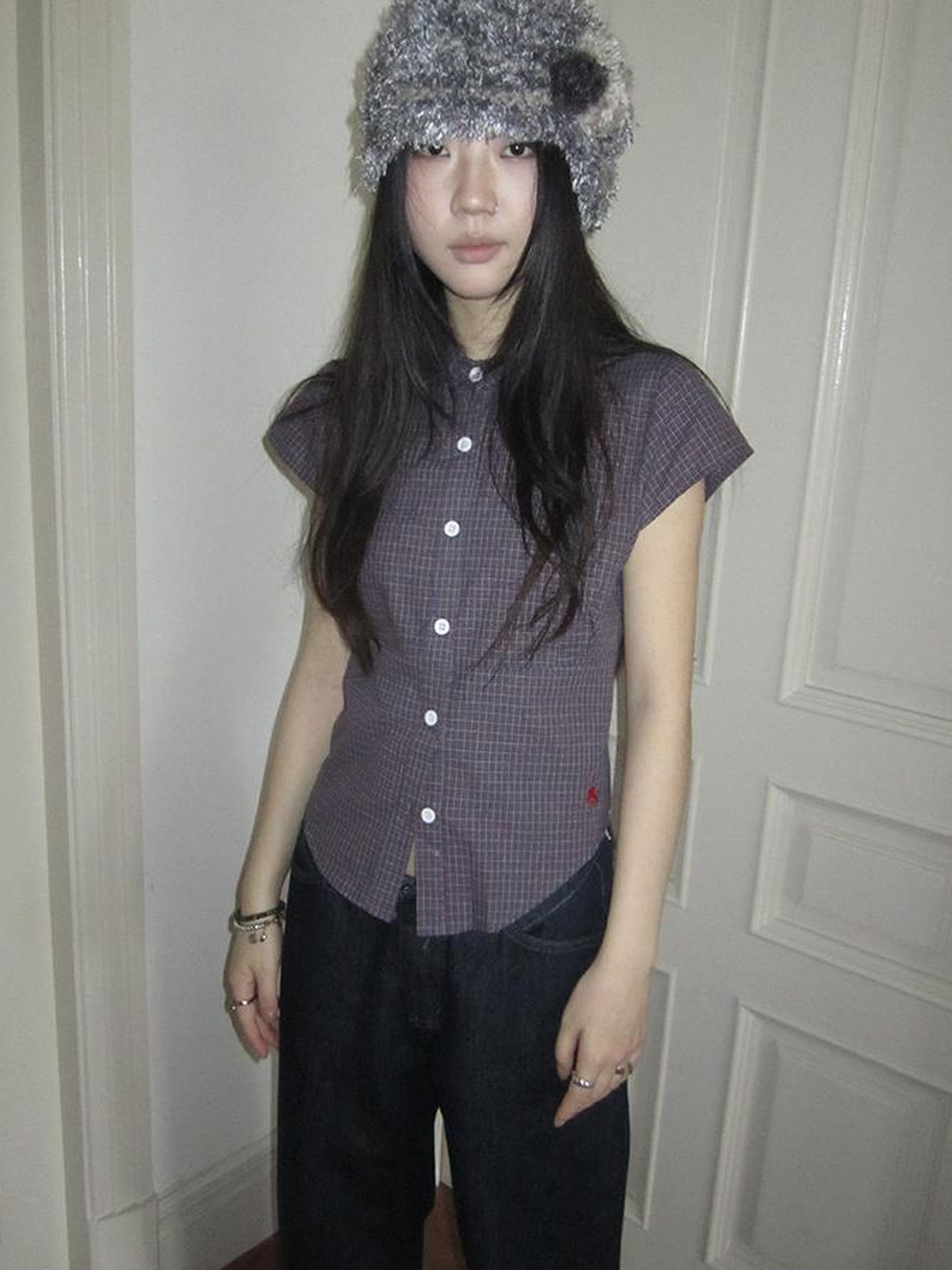 ang project Vintage Plaid Cropped T Shirt With Embroidery