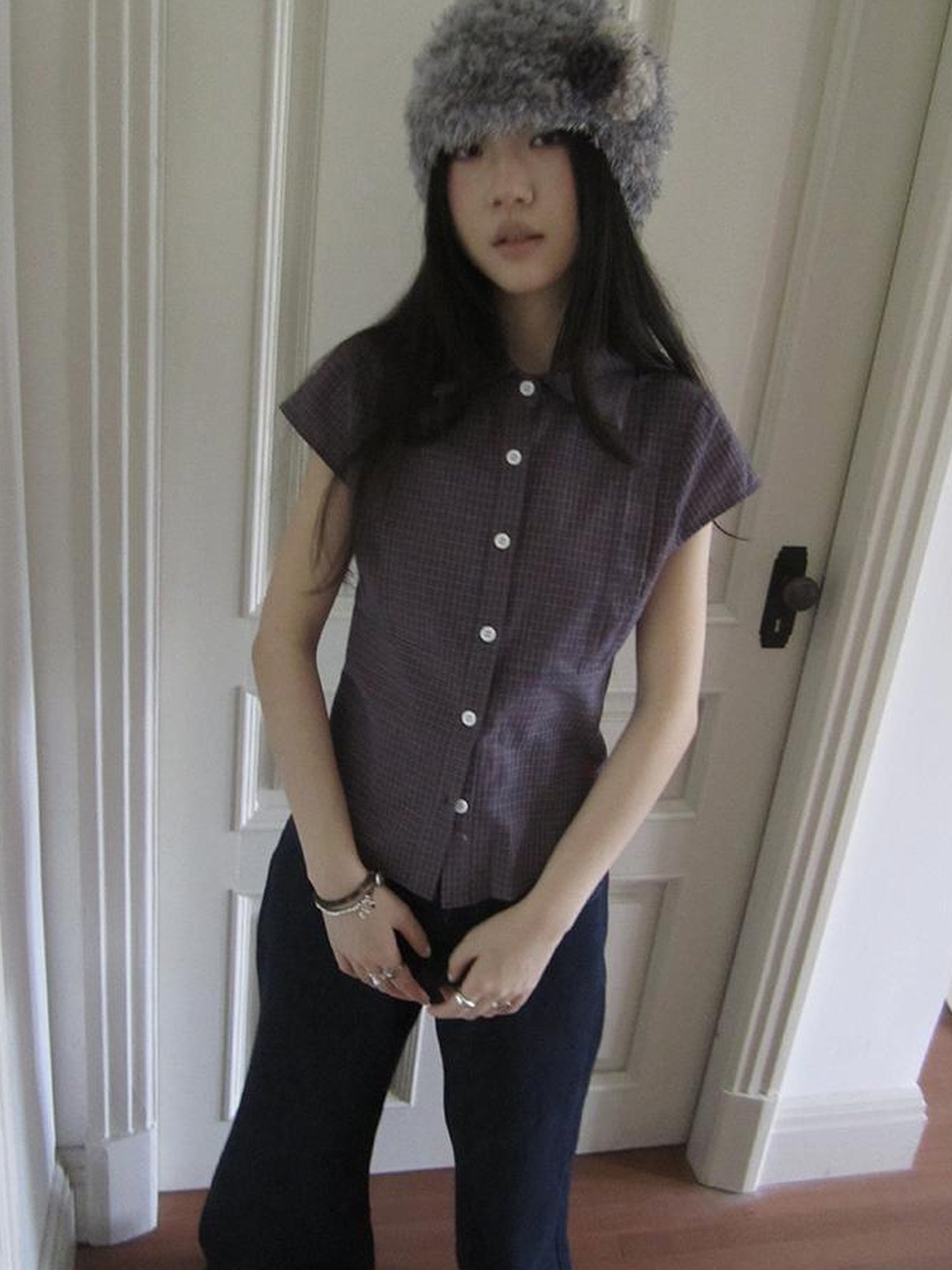 ang project Vintage Plaid Cropped T Shirt With Embroidery