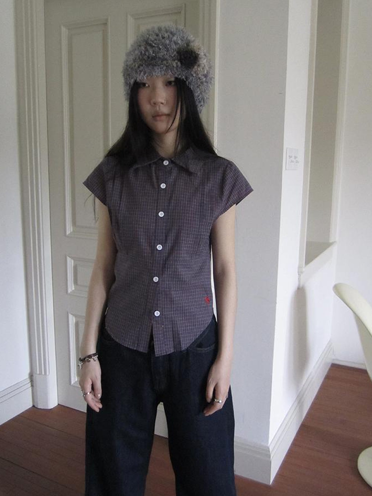 ang project Vintage Plaid Cropped T Shirt With Embroidery