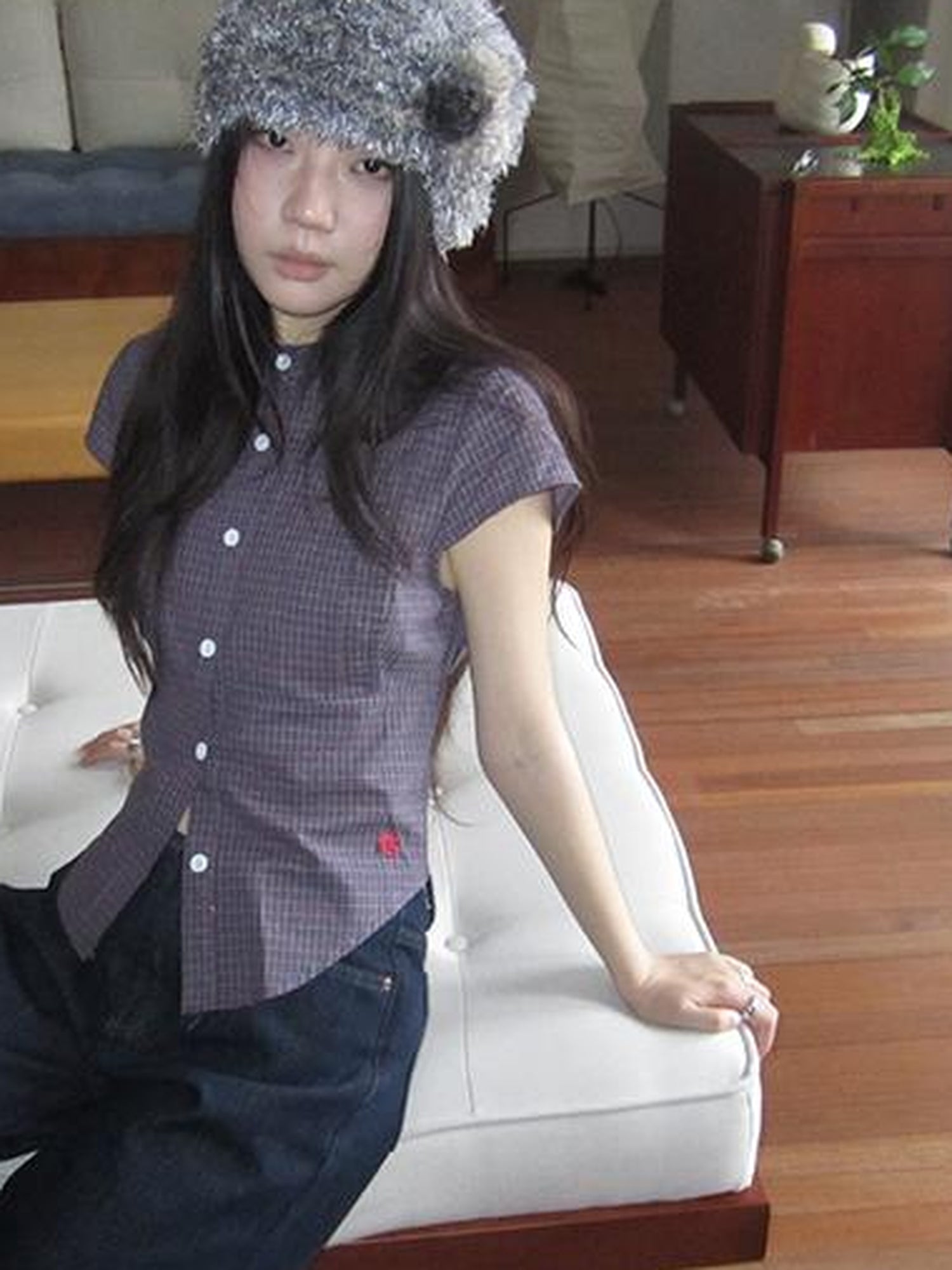 ang project Vintage Plaid Cropped T Shirt With Embroidery