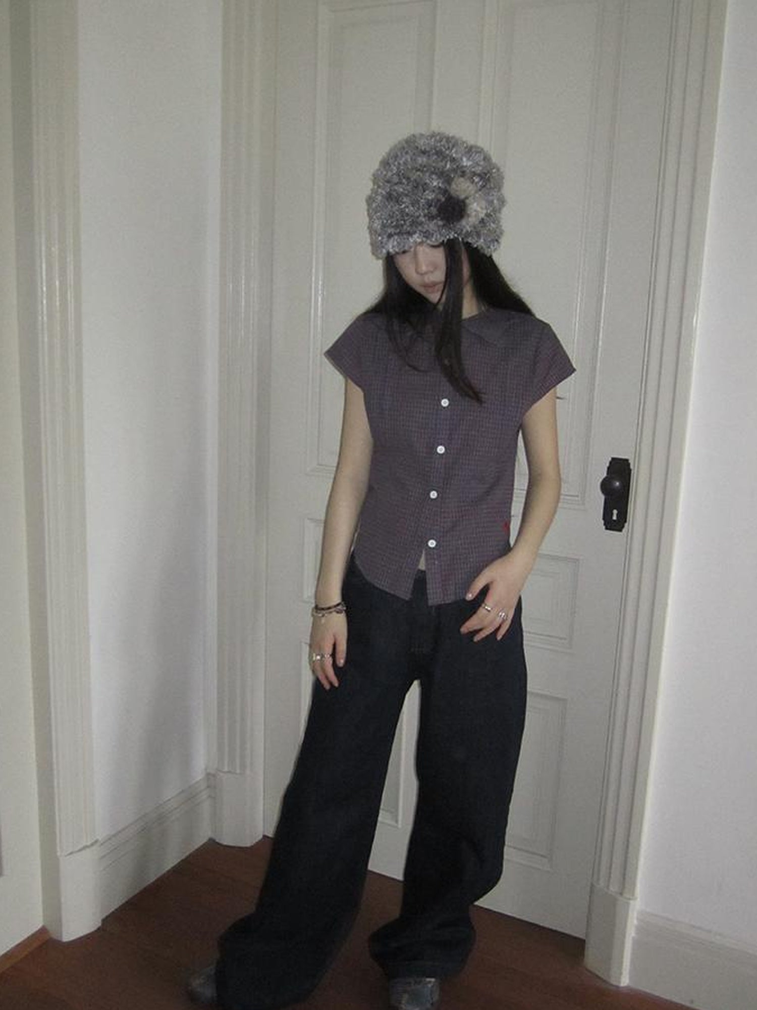 ang project Vintage Plaid Cropped T Shirt With Embroidery