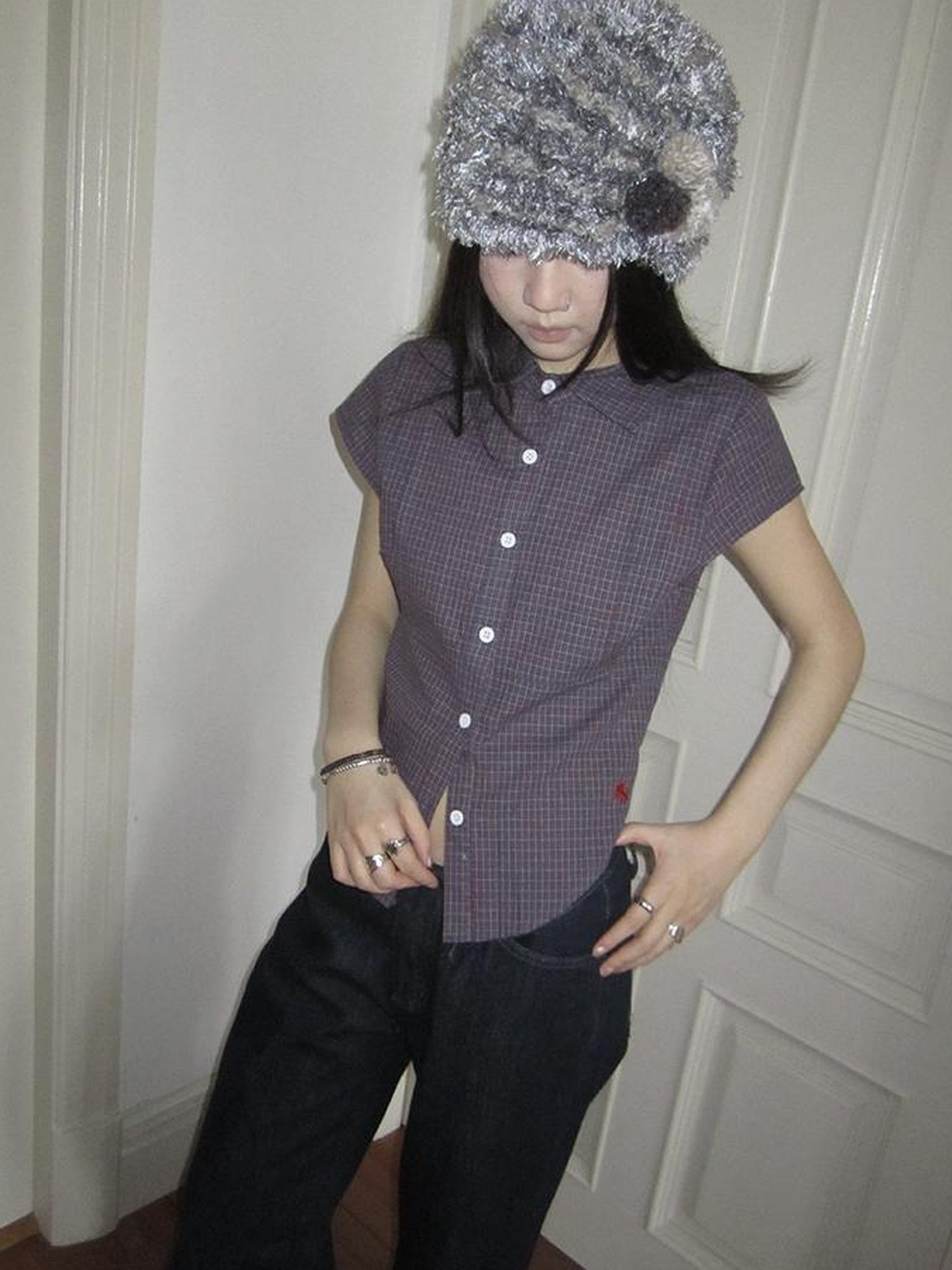 ang project Vintage Plaid Cropped T Shirt With Embroidery