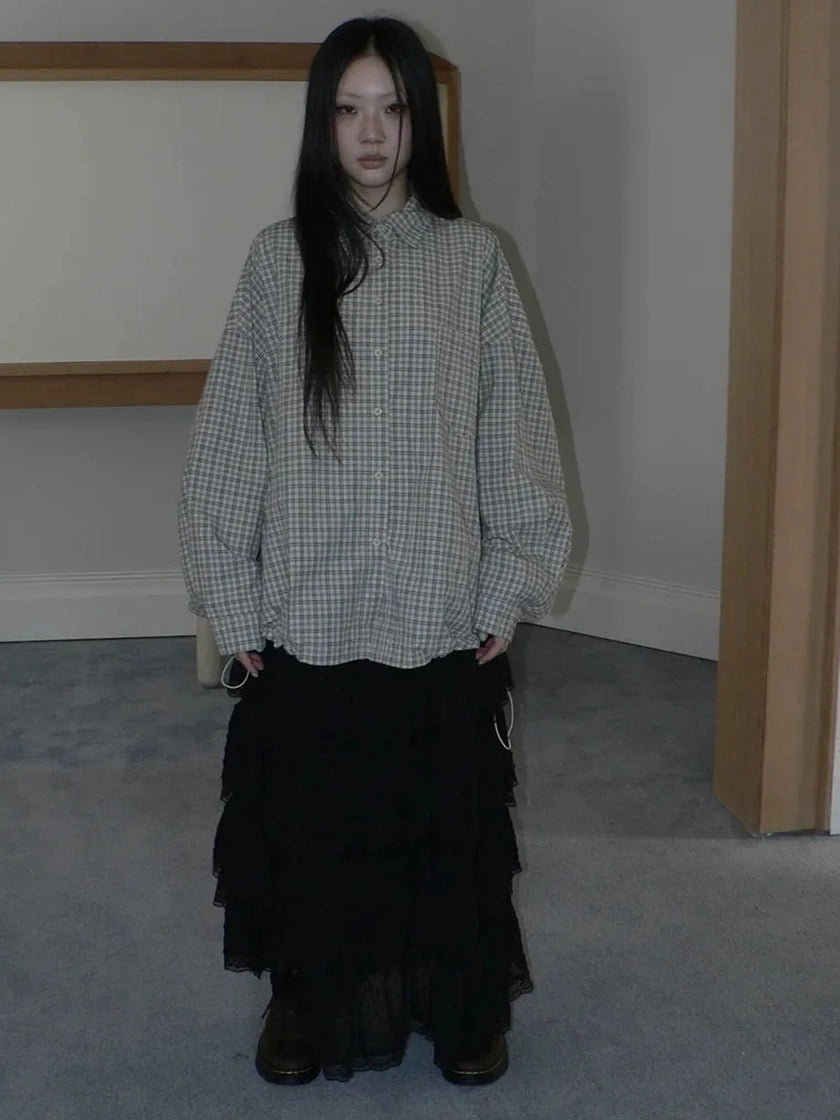 ang project Vintage Plaid Drawstring Waist Shirt Jacket Shirts