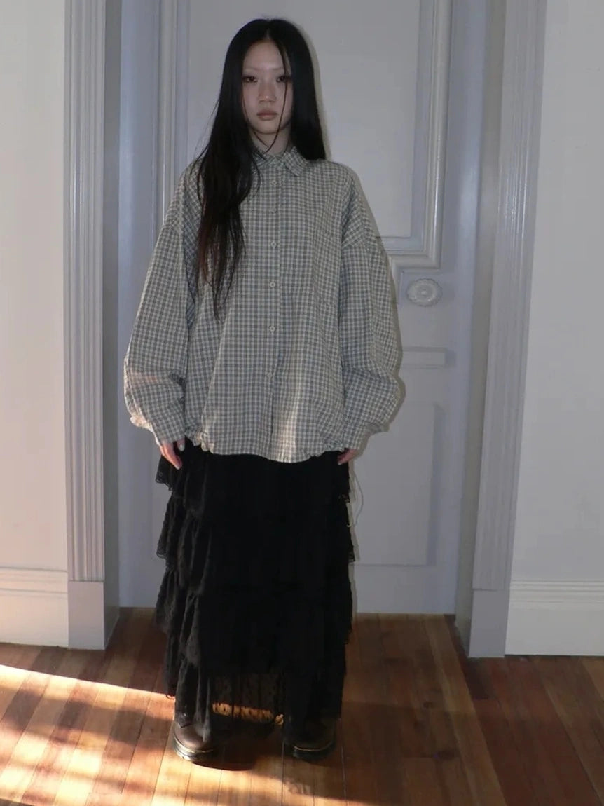 ang project Vintage Plaid Drawstring Waist Shirt Jacket Shirts
