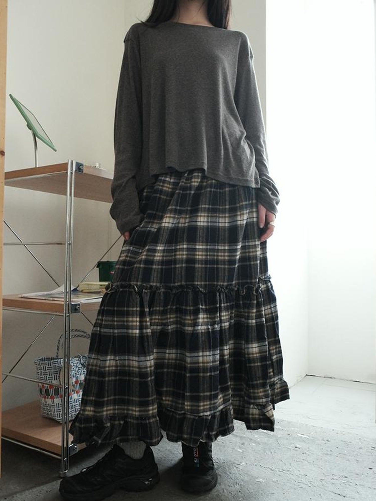 ang project Vintage Plaid Lace Up Waist A Line Skirt