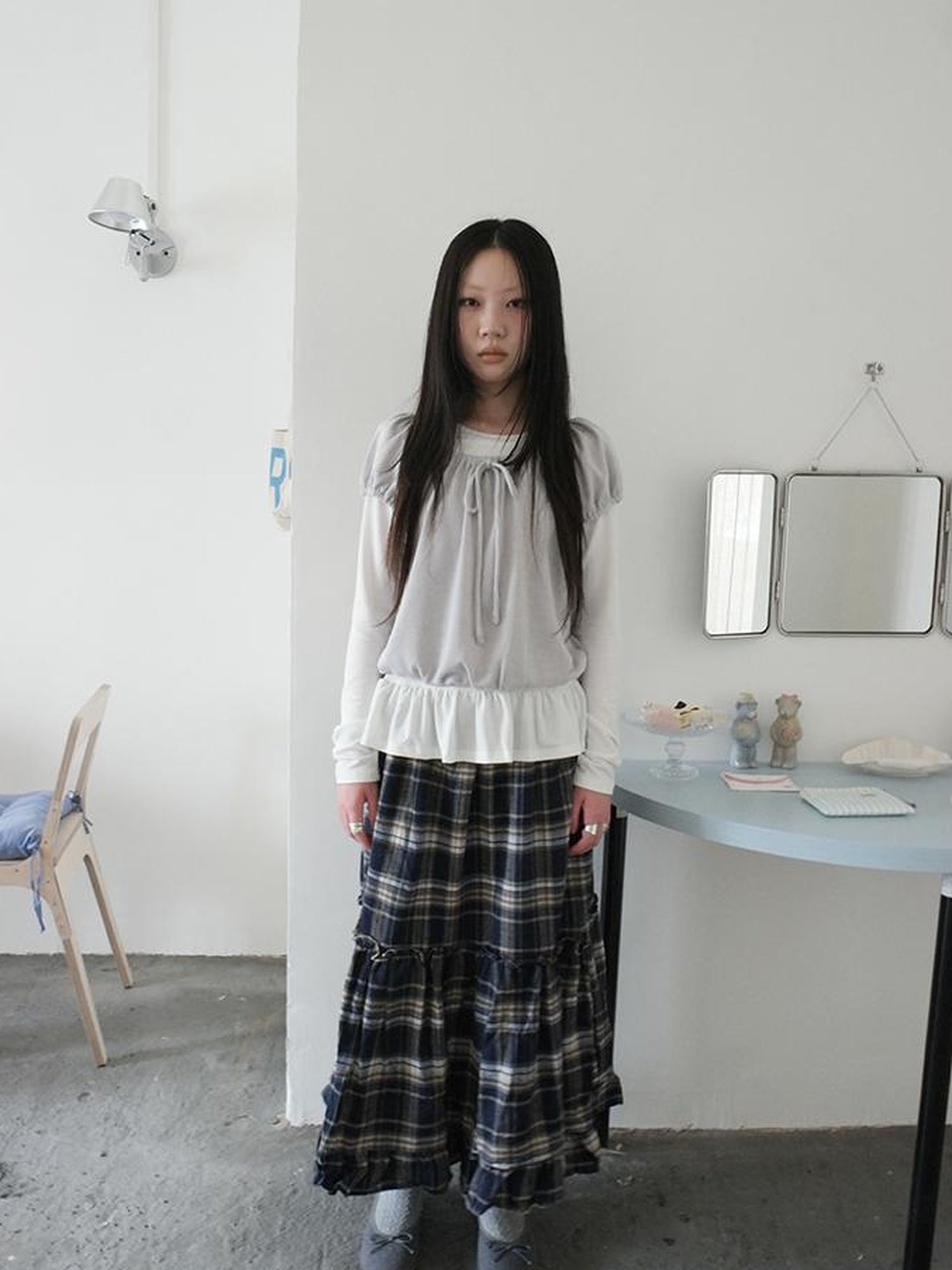 ang project Vintage Plaid Lace Up Waist A Line Skirt