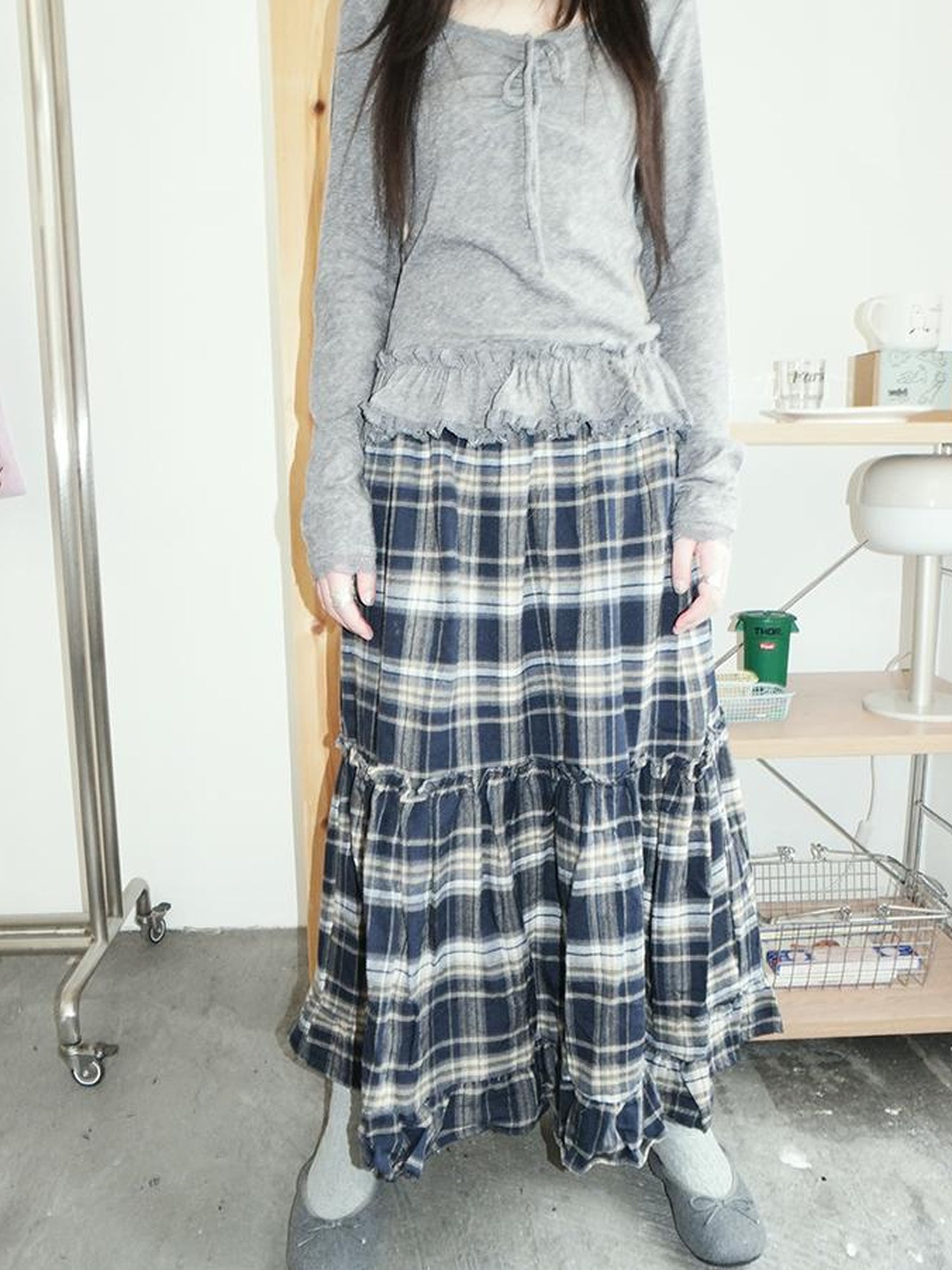 ang project Vintage Plaid Lace Up Waist A Line Skirt