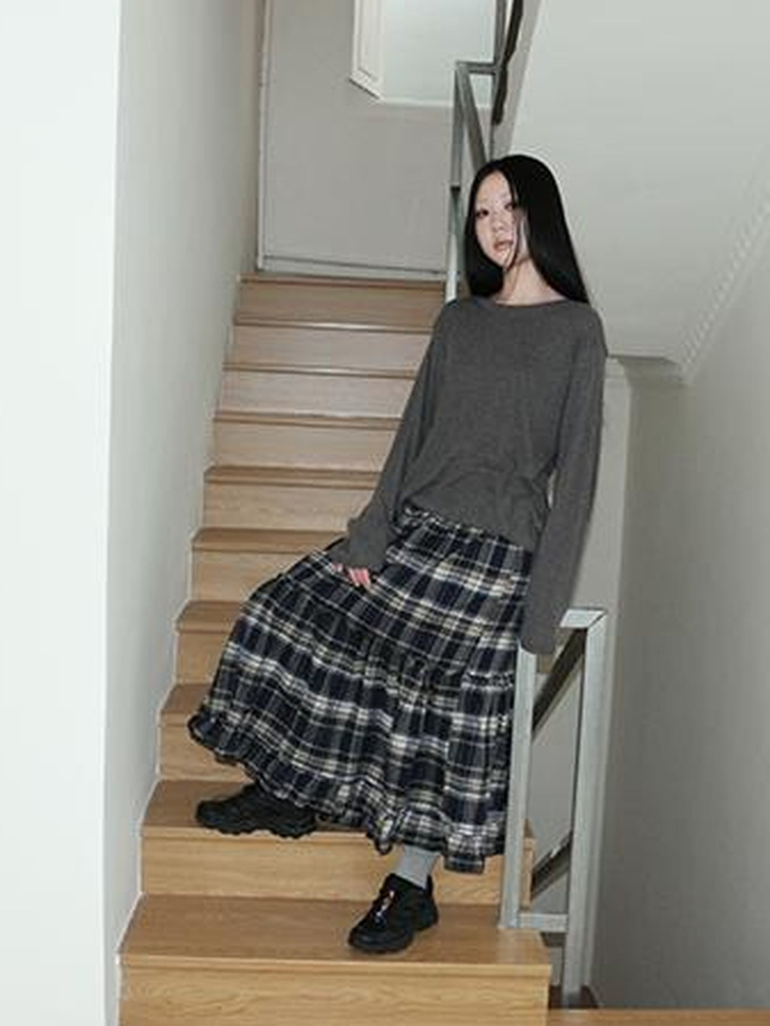 ang project Vintage Plaid Lace Up Waist A Line Skirt
