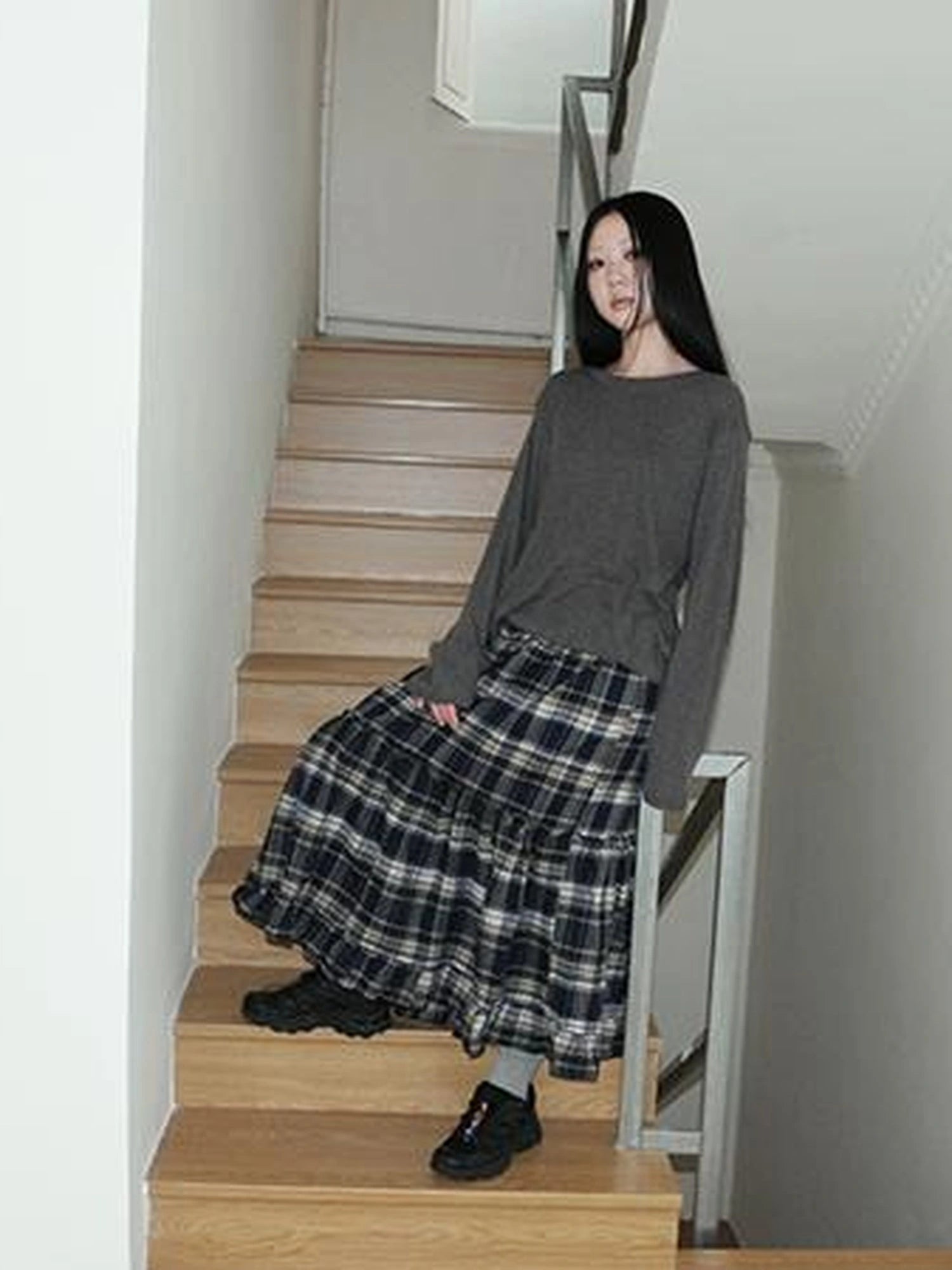 Vintage Plaid Lace Up Waist A Line Skirt