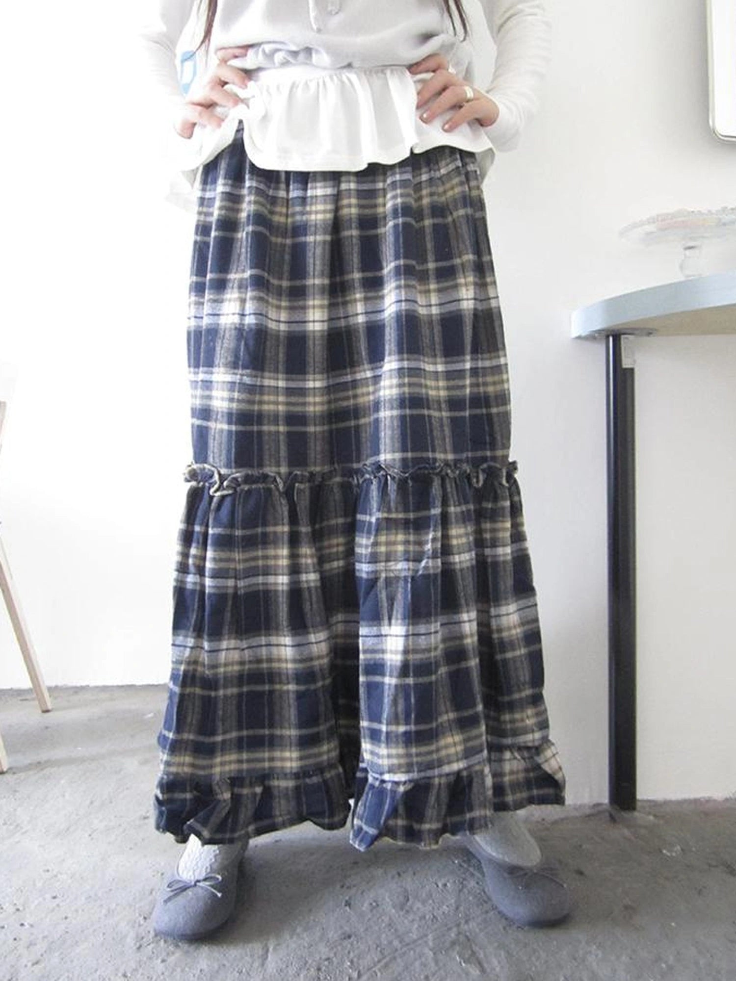 Vintage Plaid Lace Up Waist A Line Skirt