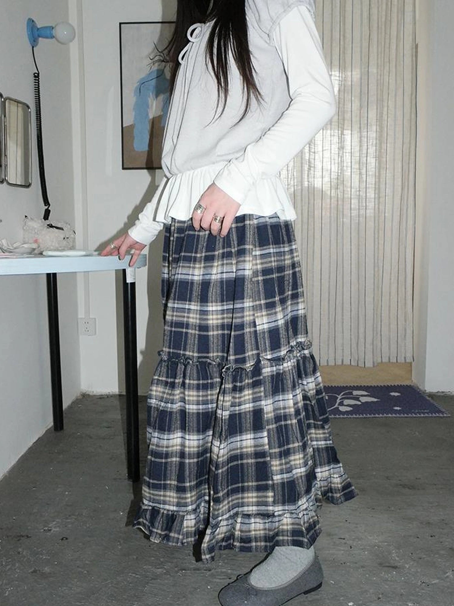 Vintage Plaid Lace Up Waist A Line Skirt