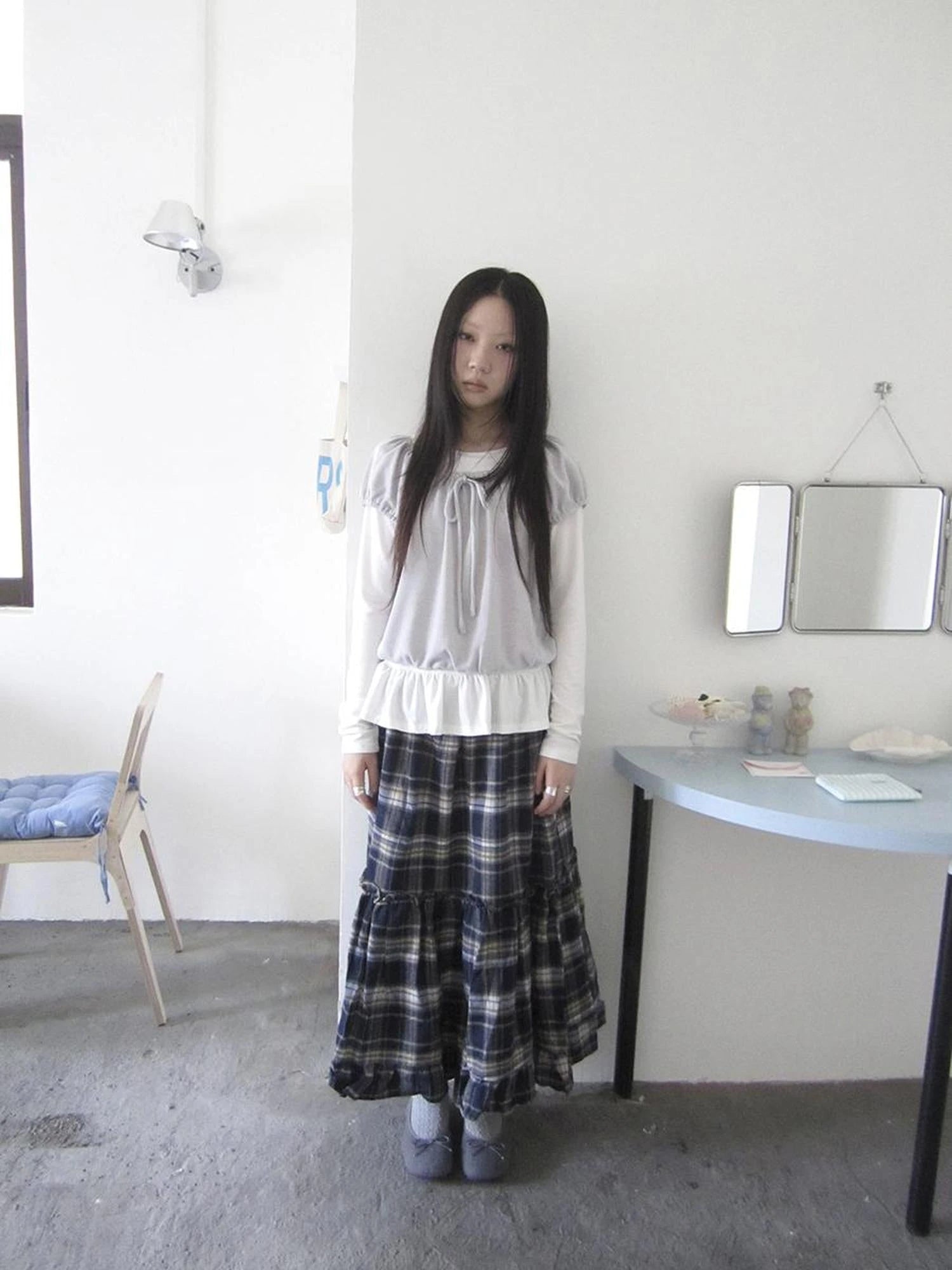 Vintage Plaid Lace Up Waist A Line Skirt