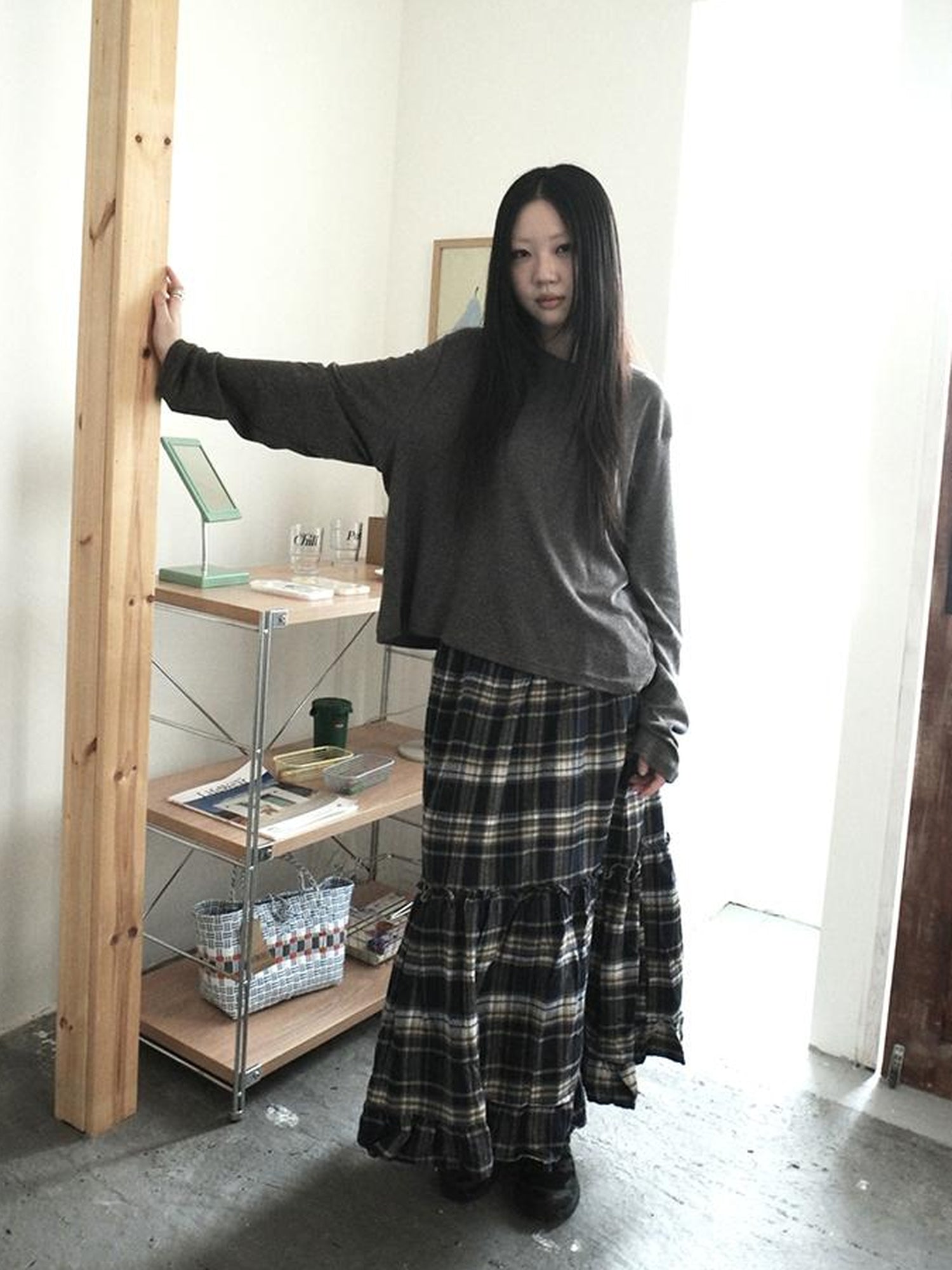 ang project Vintage Plaid Lace Up Waist A Line Skirt