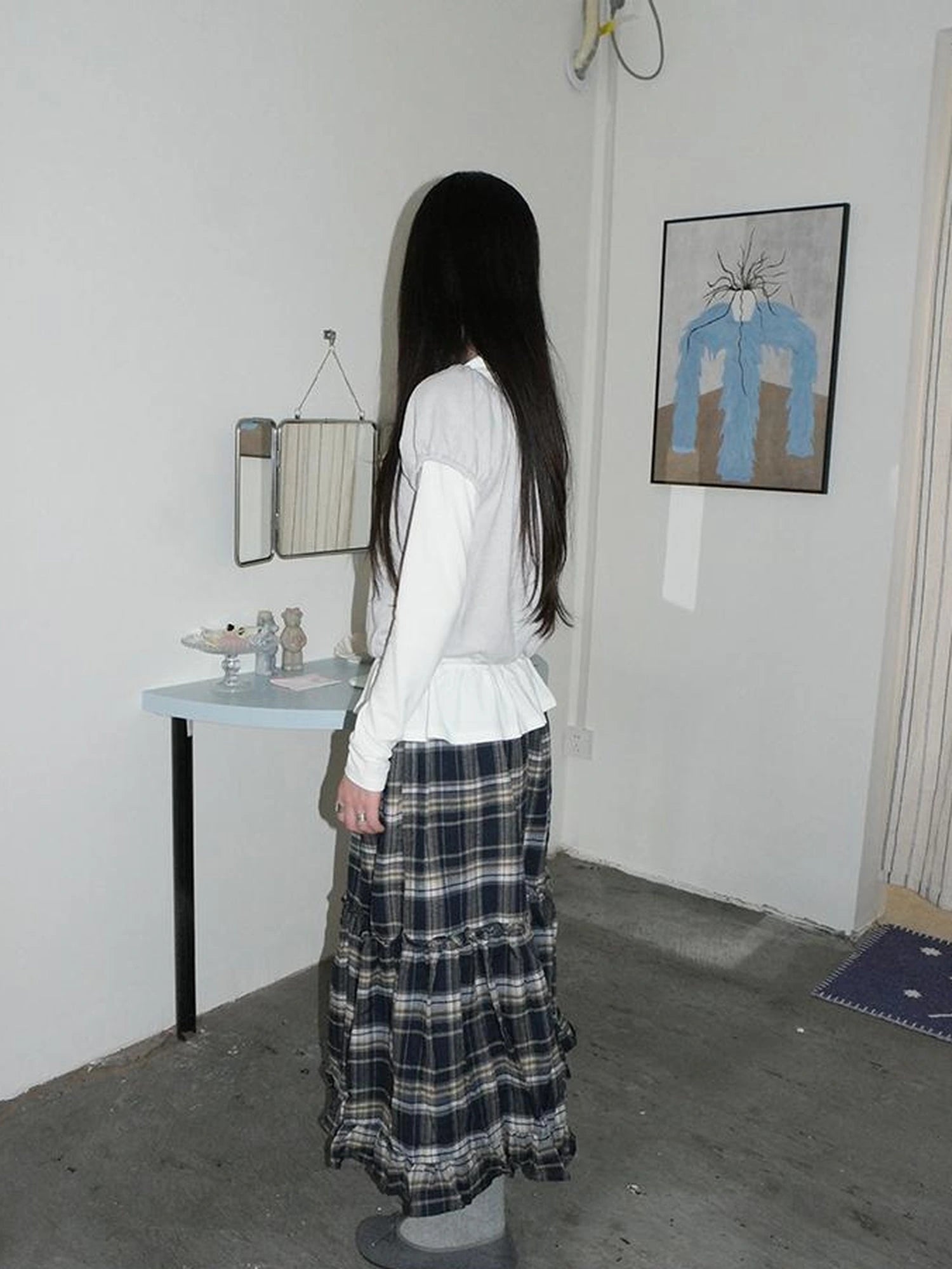 Vintage Plaid Lace Up Waist A Line Skirt