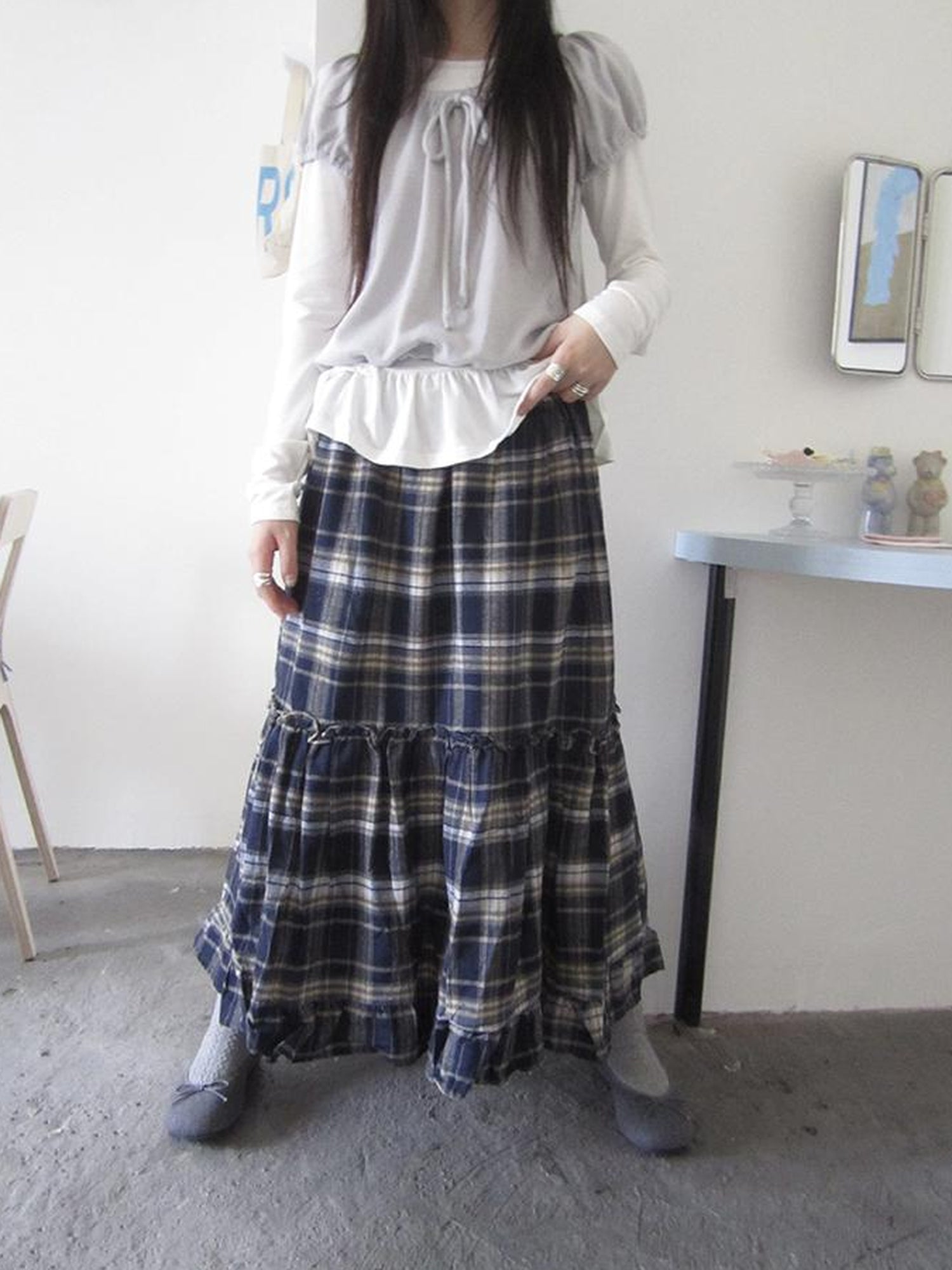 ang project Vintage Plaid Lace Up Waist A Line Skirt