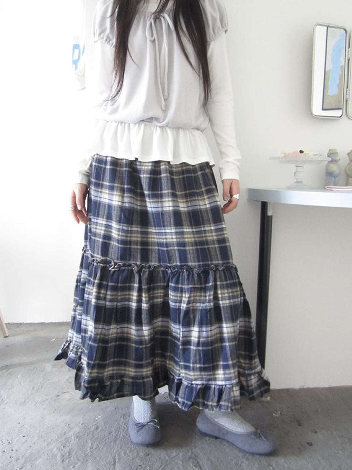 ang project Vintage Plaid Lace Up Waist A Line Skirt
