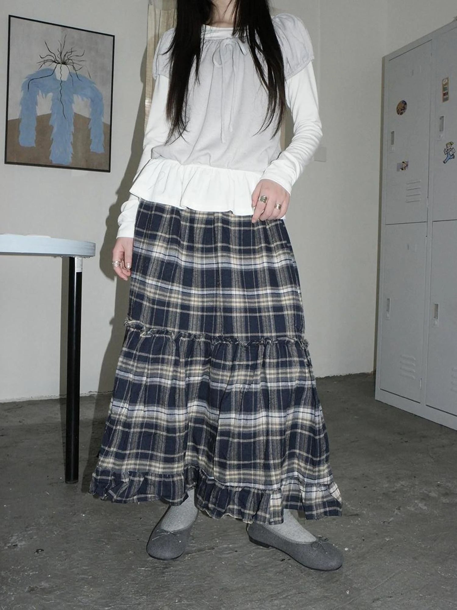 Vintage Plaid Lace Up Waist A Line Skirt