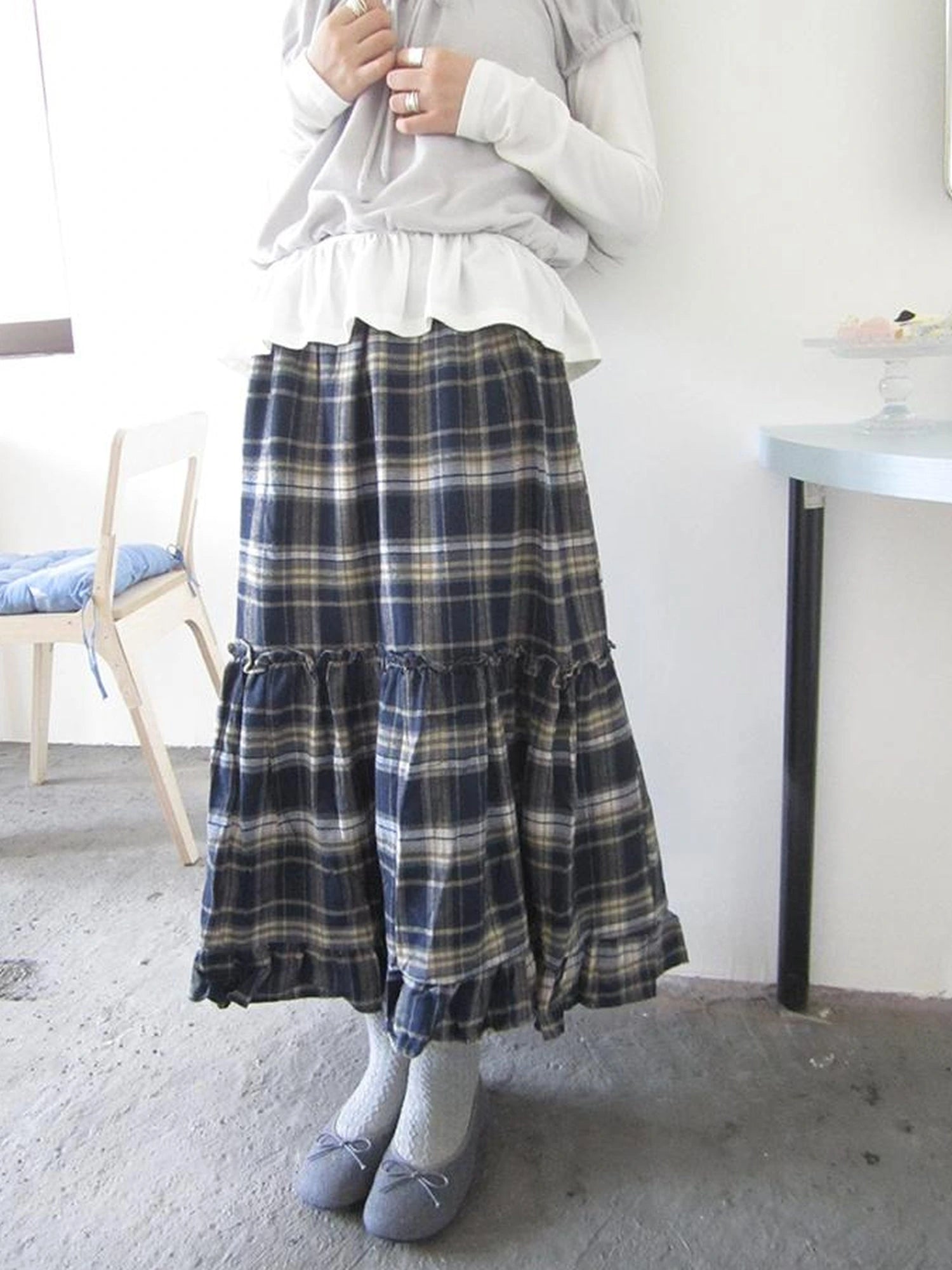 Vintage Plaid Lace Up Waist A Line Skirt