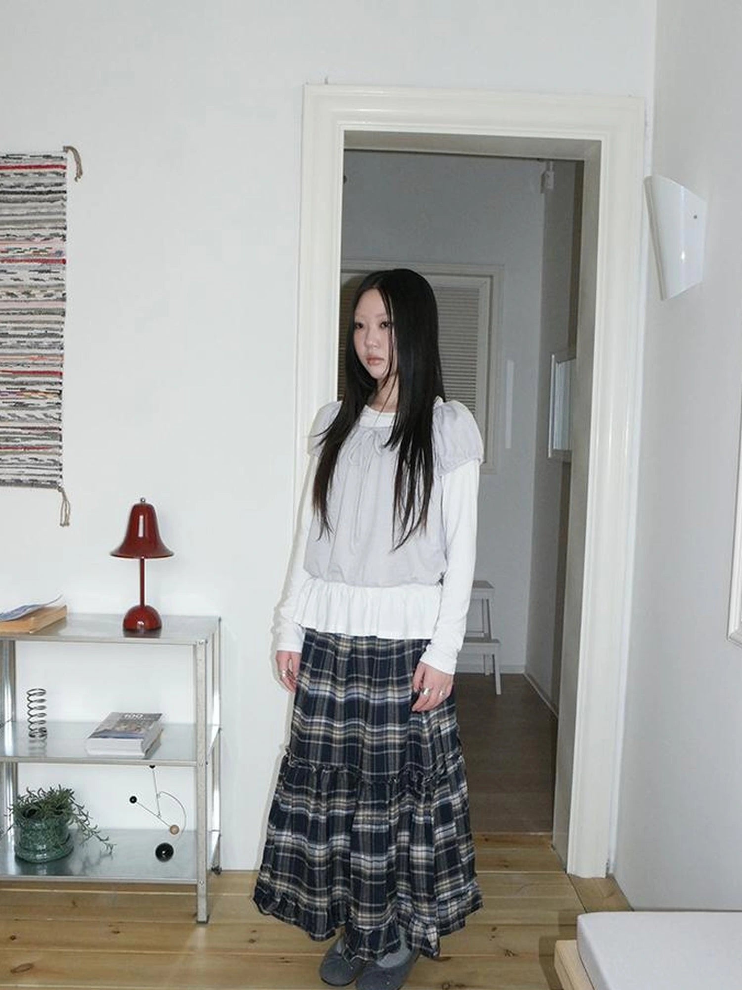 Vintage Plaid Lace Up Waist A Line Skirt