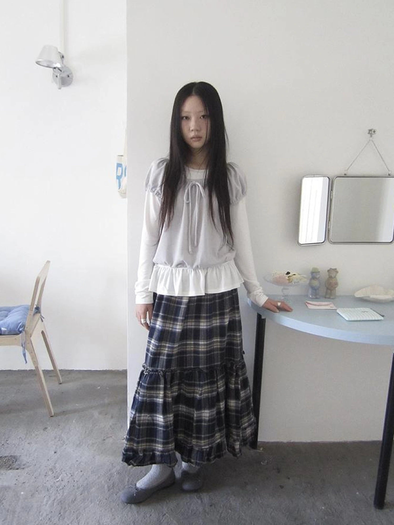 Vintage Plaid Lace Up Waist A Line Skirt